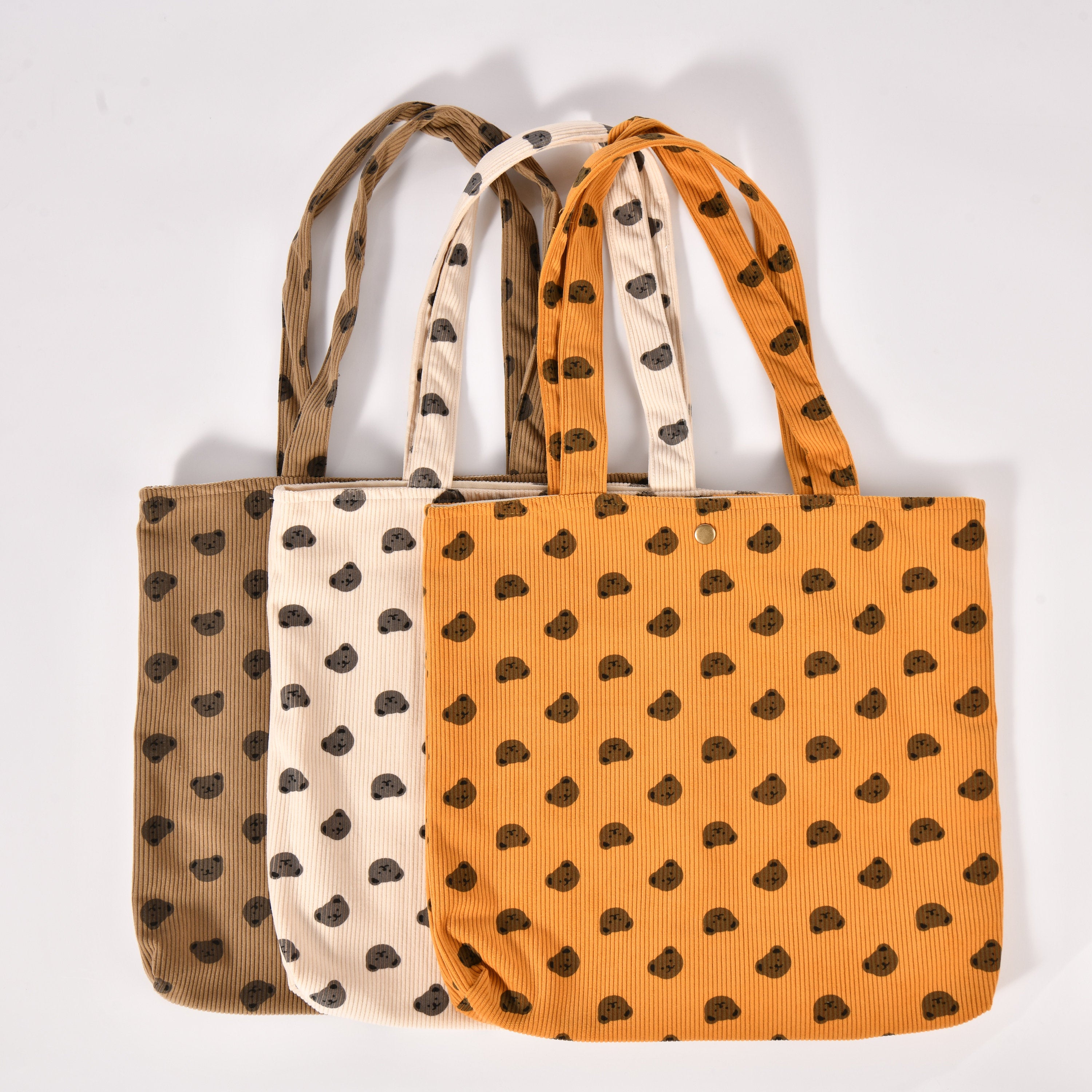 Handmade Cute Bear Corduroy Tote Bag