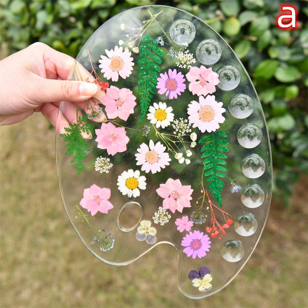 Handmade Pink/Yellow/Blue Resin Flower Paint Palette