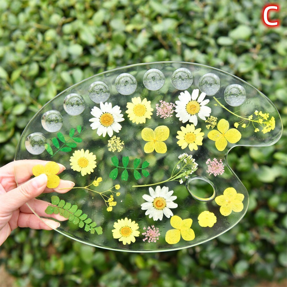 Handmade Pink/Yellow/Blue Resin Flower Paint Palette