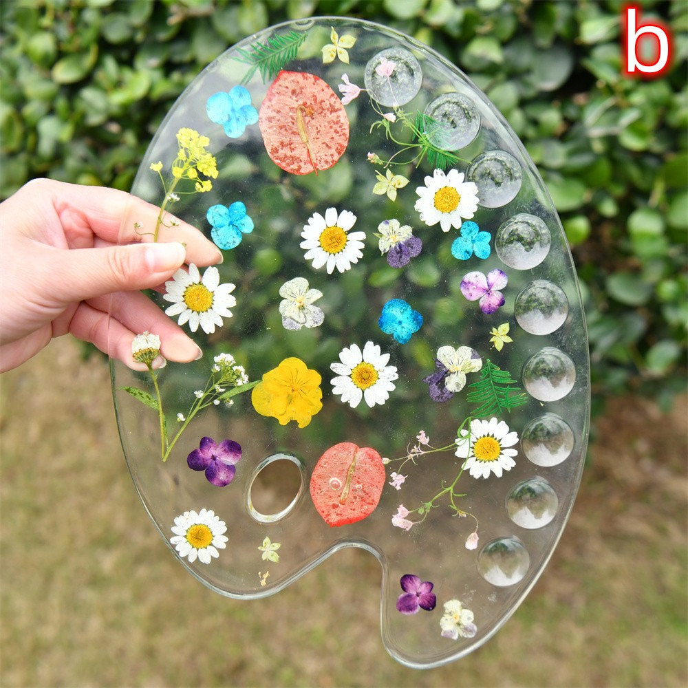 Handmade Pink/Yellow/Blue Resin Flower Paint Palette