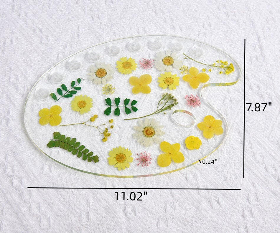 Handmade Pink/Yellow/Blue Resin Flower Paint Palette