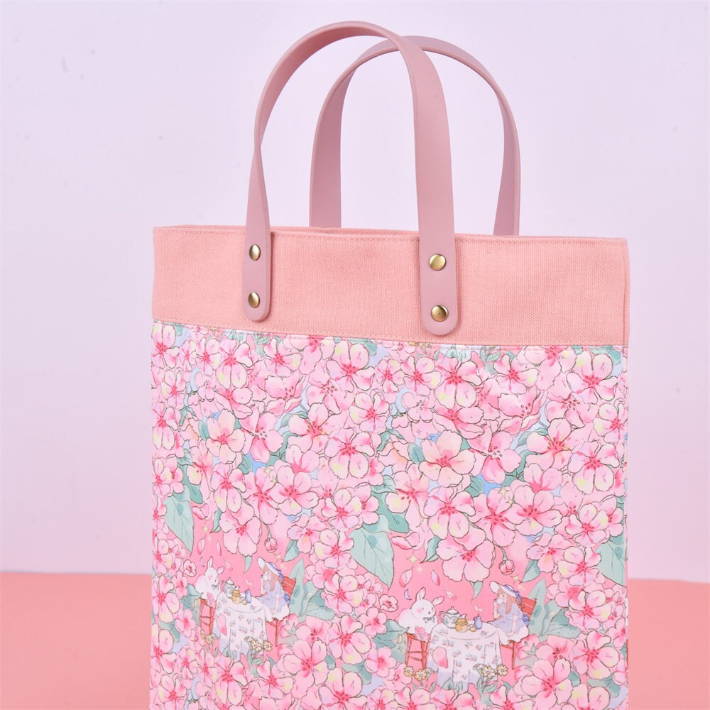 Handmade Pink Cherry Blossoms Tote Bag