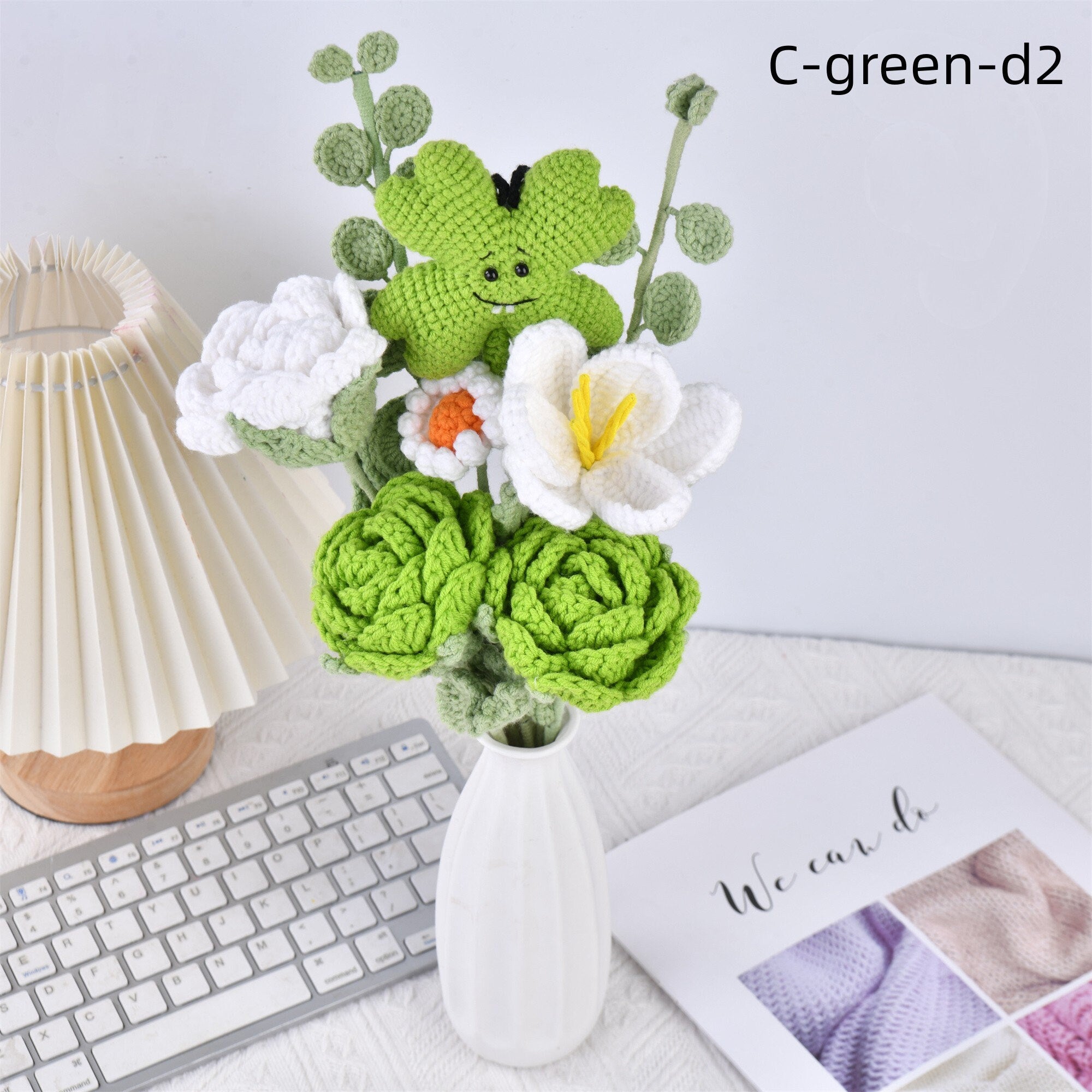 Handmade Four-leaf Clover Rose Tulip Crochet Bouquet