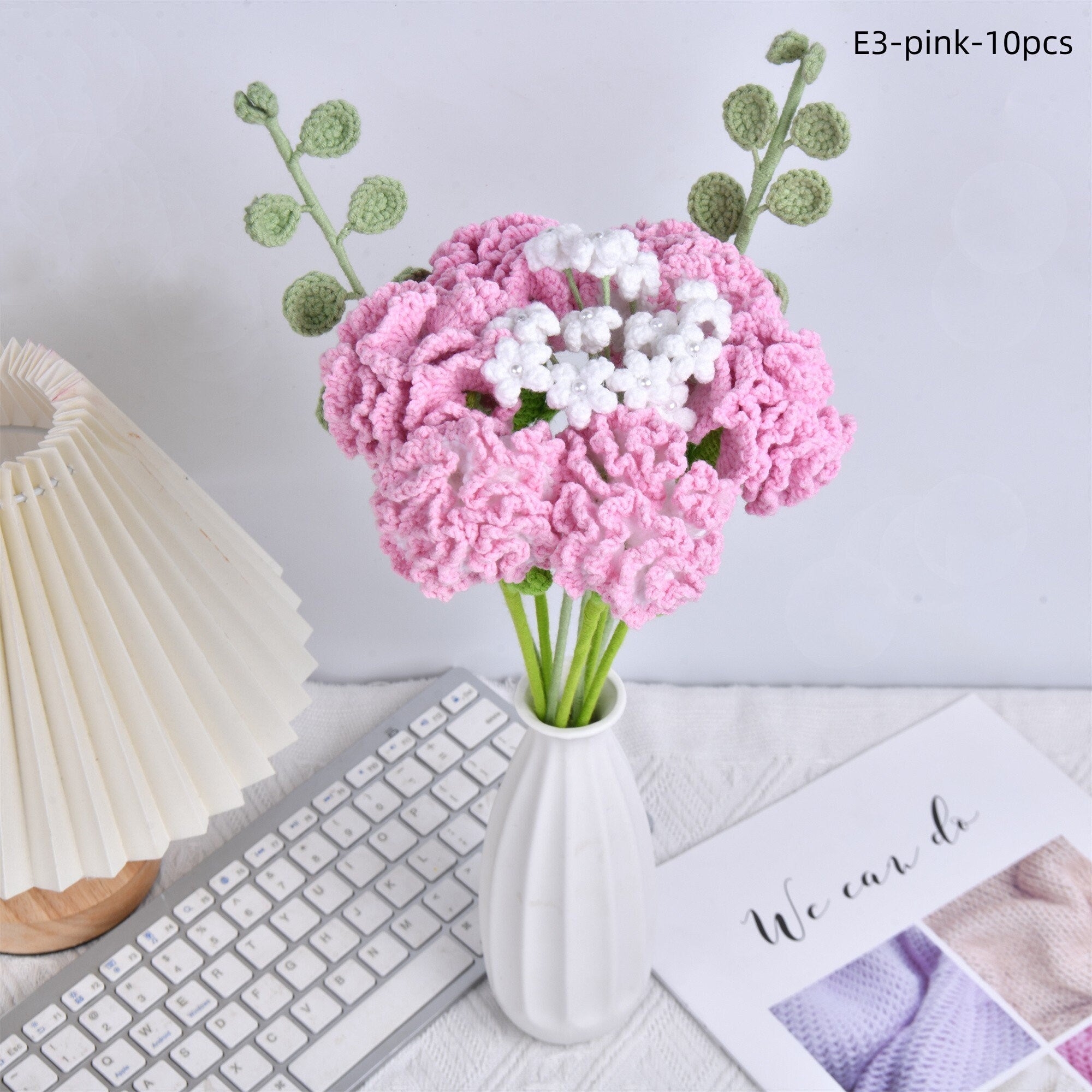 10PCS Handmade Carnation Baby's Breath Crochet Bouquet