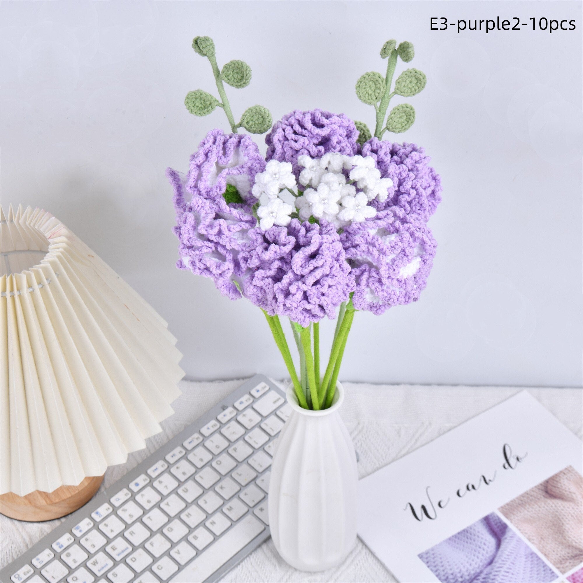 10PCS Handmade Carnation Baby's Breath Crochet Bouquet