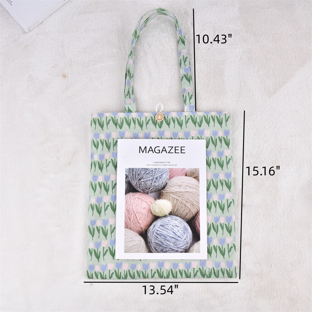 Handmade Elegant Green Tulip Tote Bag