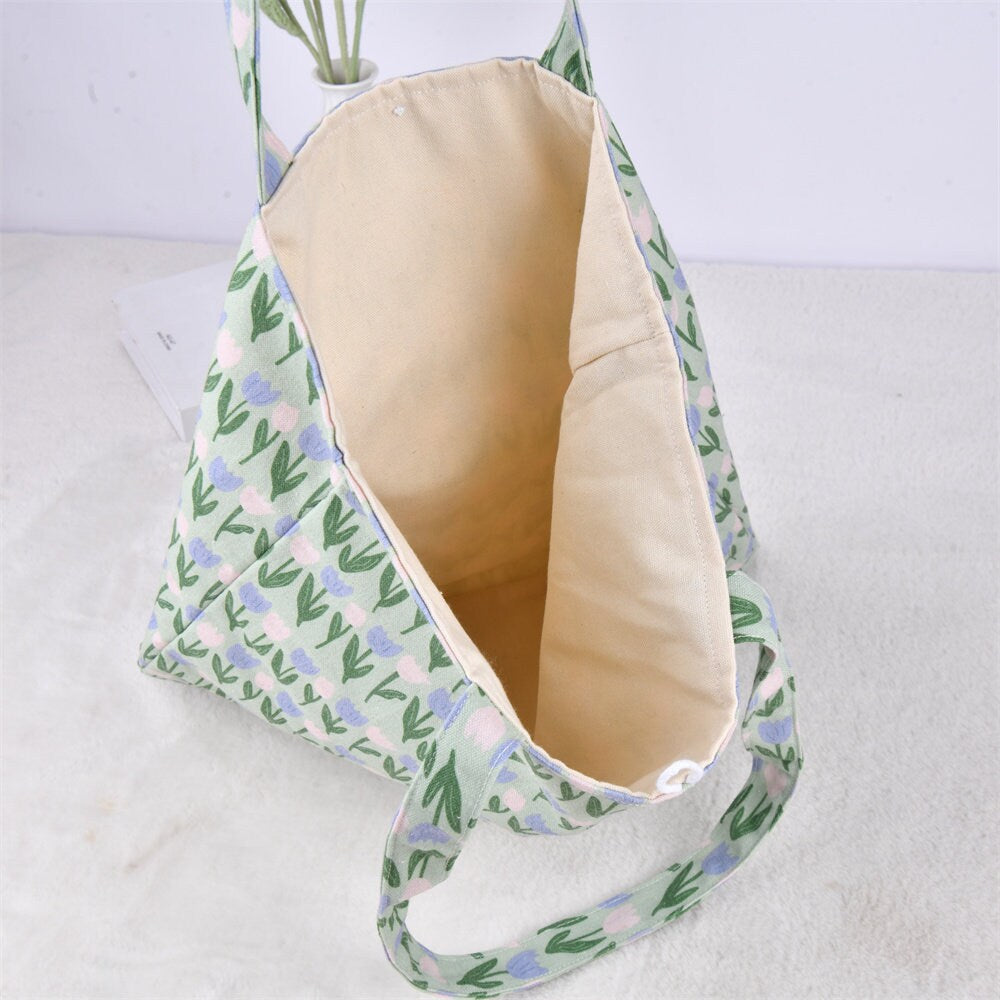 Handmade Elegant Green Tulip Tote Bag