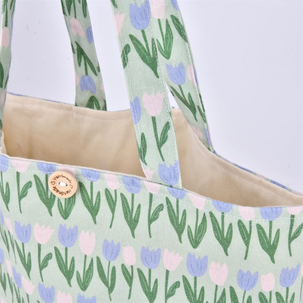 Handmade Elegant Green Tulip Tote Bag
