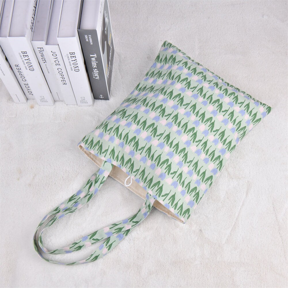 Handmade Elegant Green Tulip Tote Bag