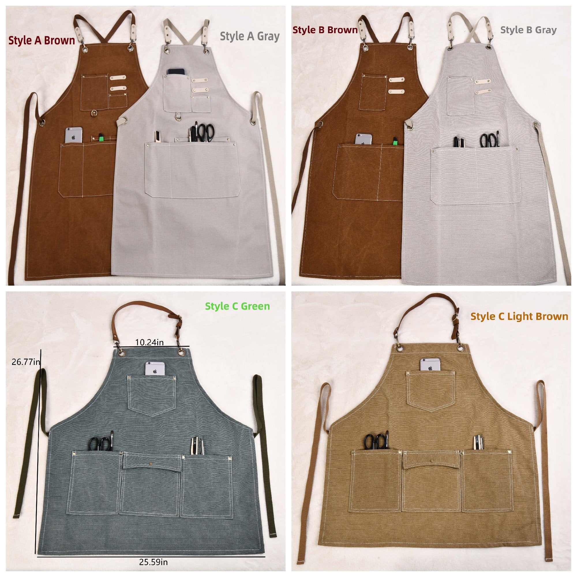 Handmade Garden Apron with Multiple Pockets/Neck Leather Strap