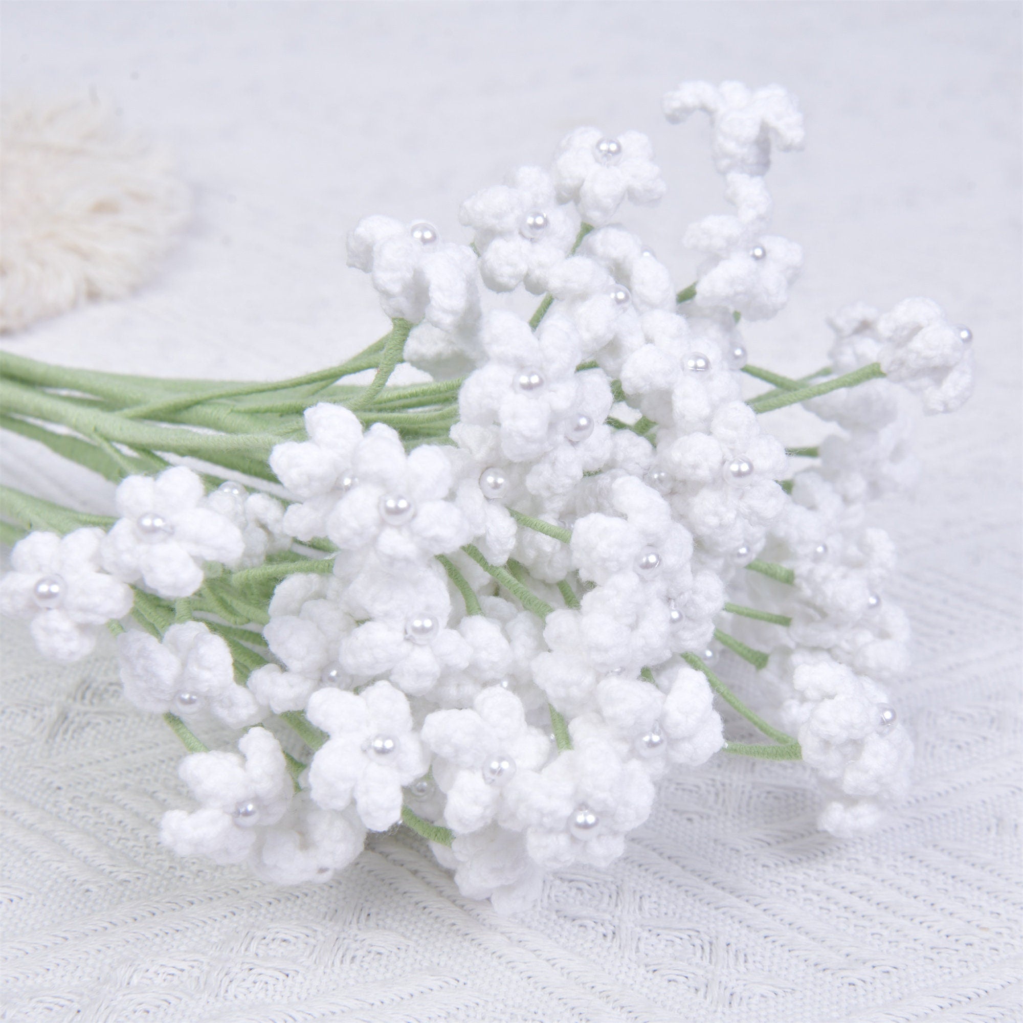 Handmade White Baby's Breath Flowers Crochet Bouquet