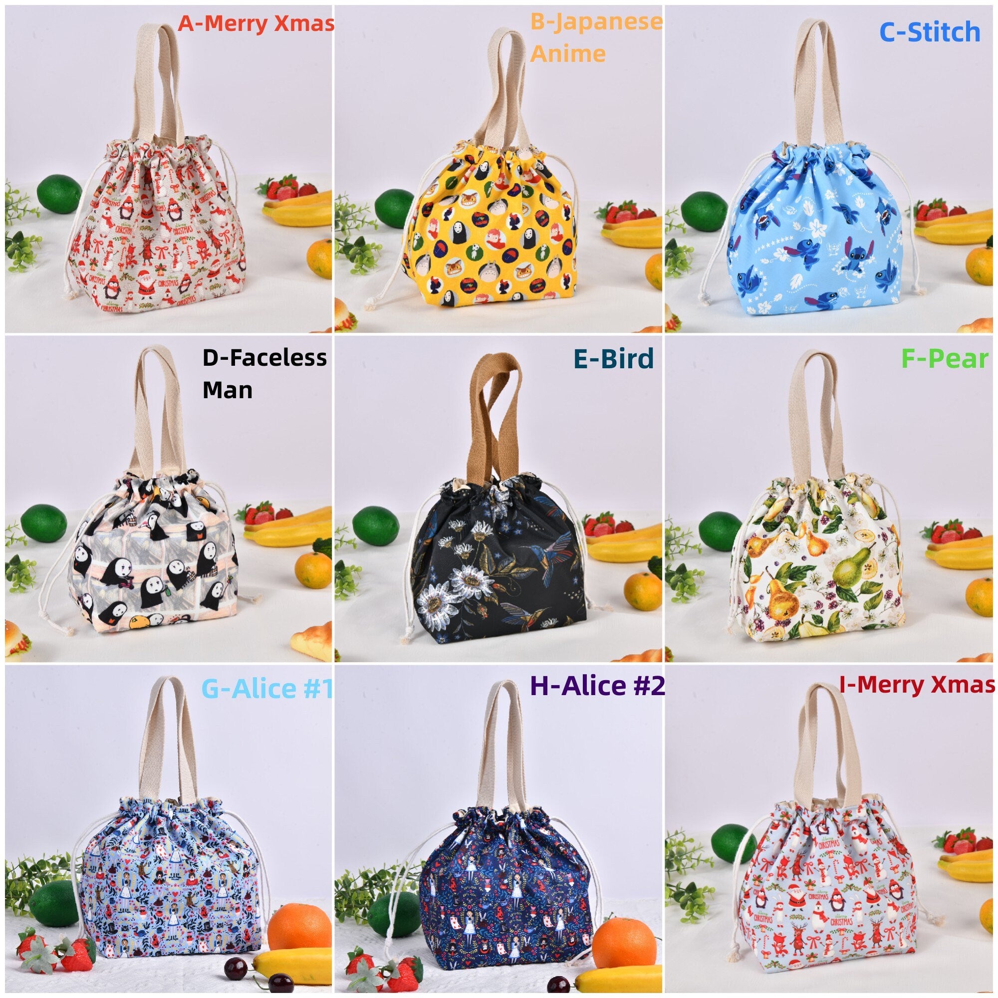 Handmade Japanese Anime Drawstring Lunch Bags