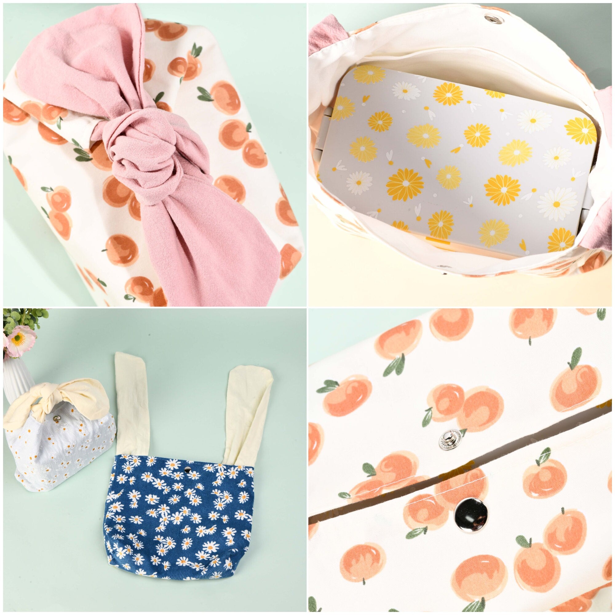 Cute Rabbit Ears Corduroy Embroidered Daisy Lunch Box Bag