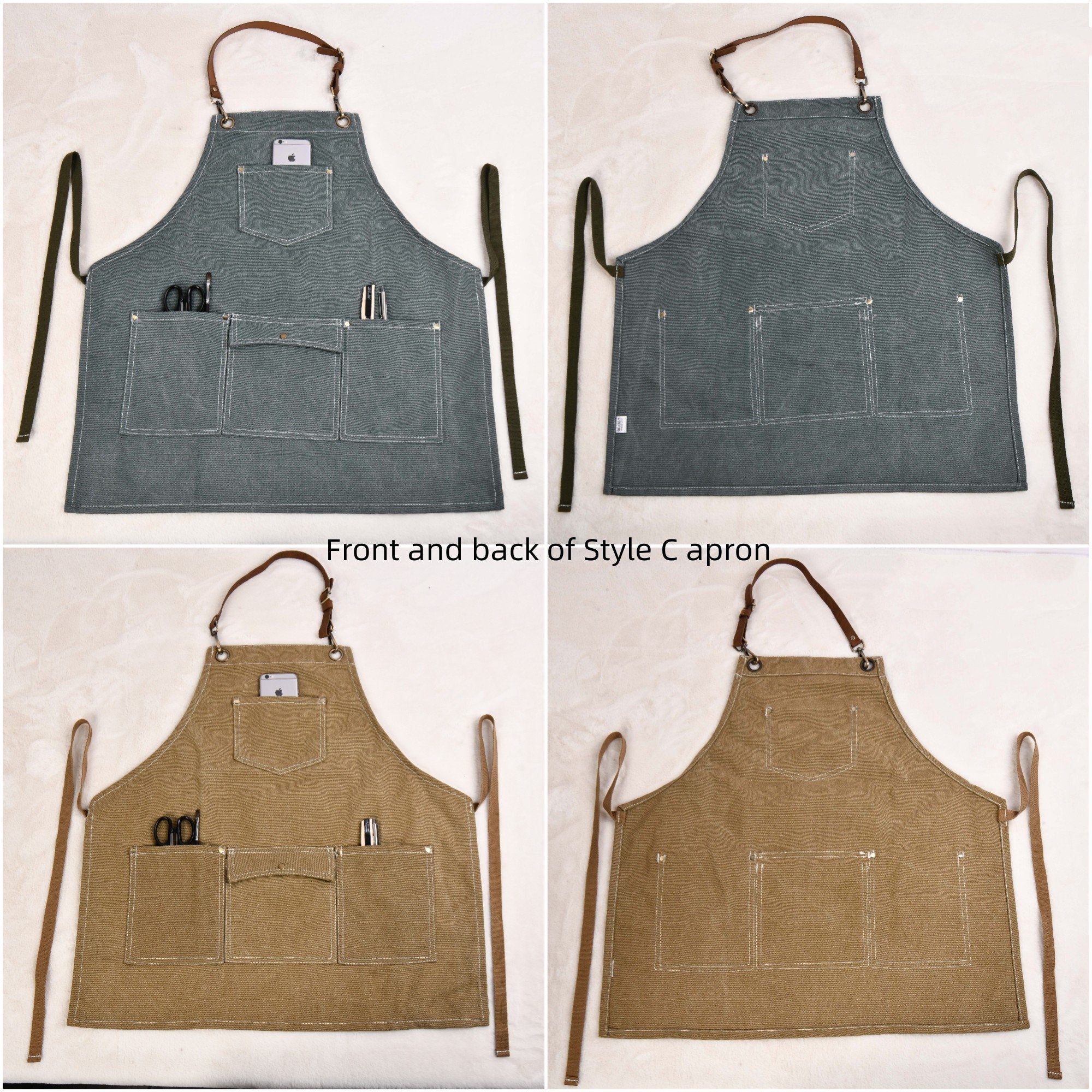 Handmade Garden Apron with Multiple Pockets/Neck Leather Strap