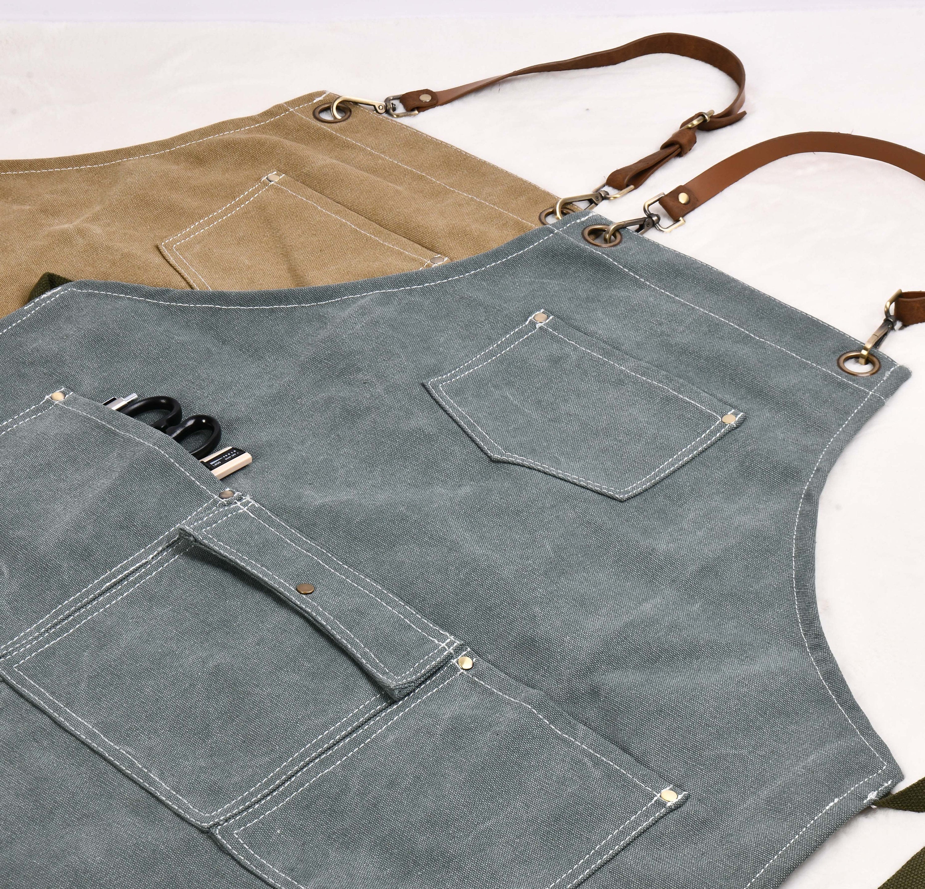Handmade Garden Apron with Multiple Pockets/Neck Leather Strap