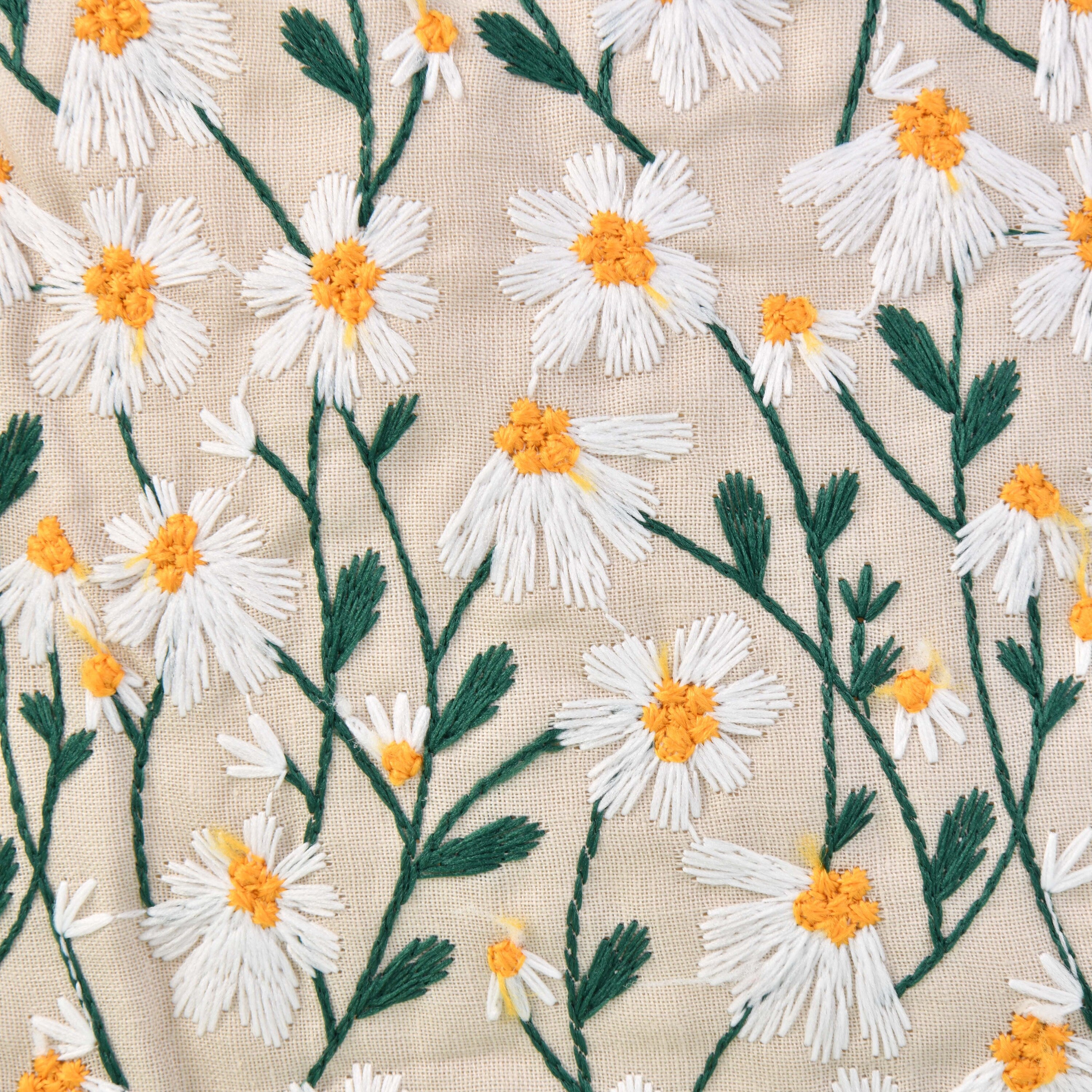 Embroidered White Daisy Cute Cotton Linen Tote Bag