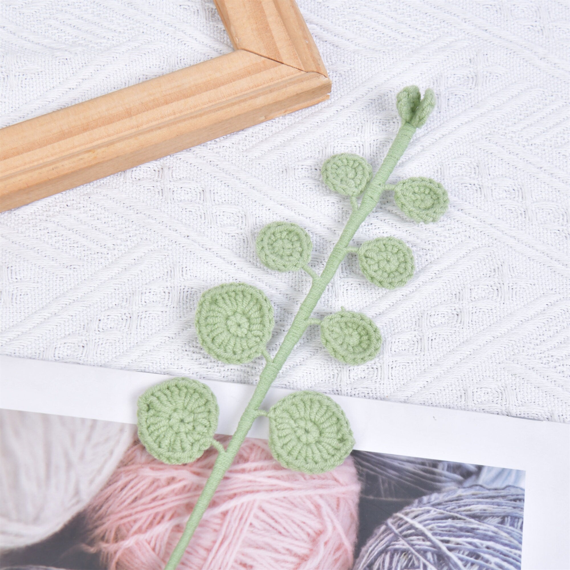 Handmade Knitted Eucalyptus Leaves Crochet Bouquet