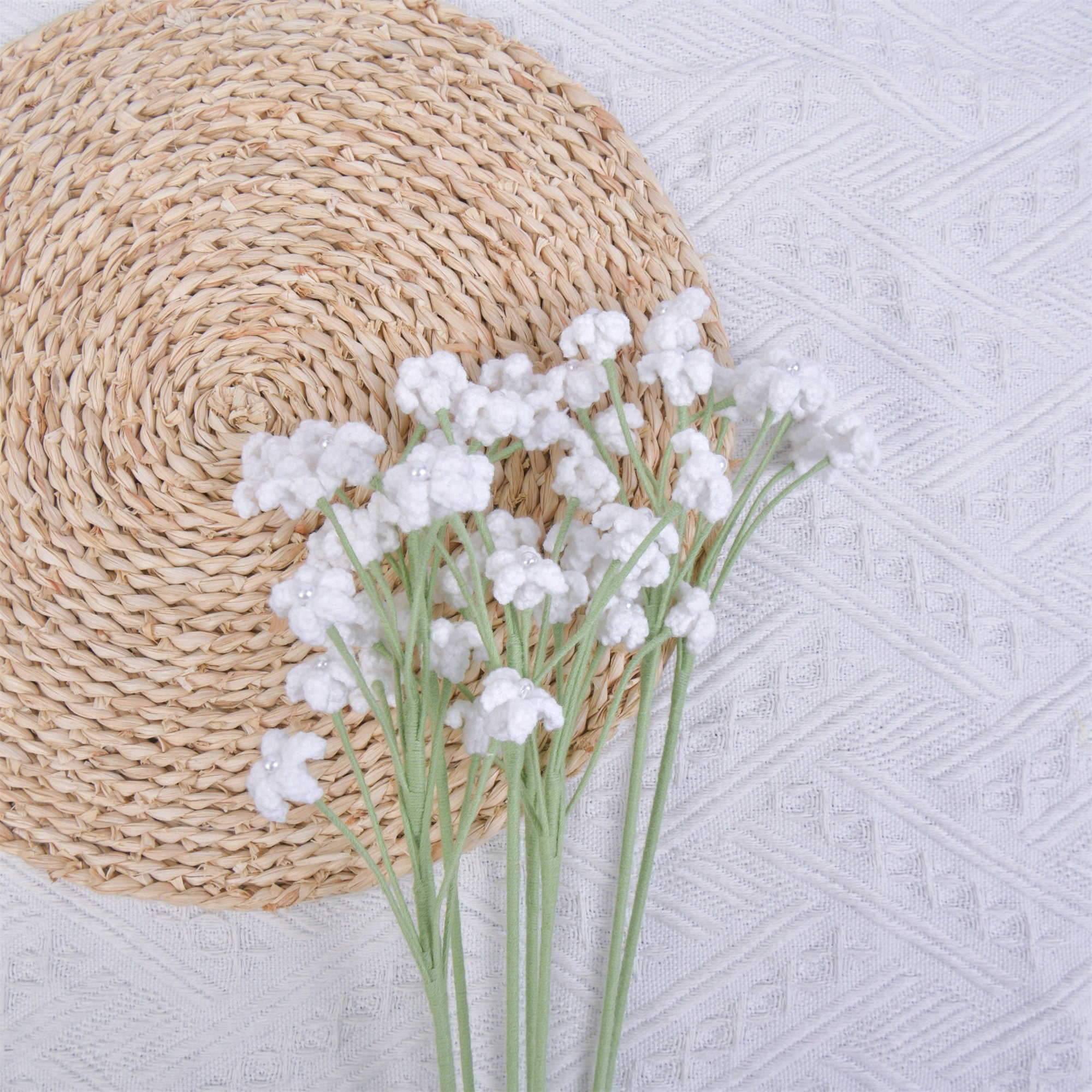 Handmade White Baby's Breath Flowers Crochet Bouquet