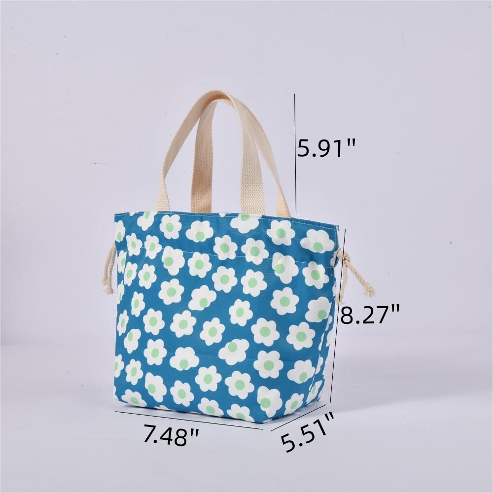 Janpansese Style Flowers Strawberry Drawstring Lunch Tote Bag