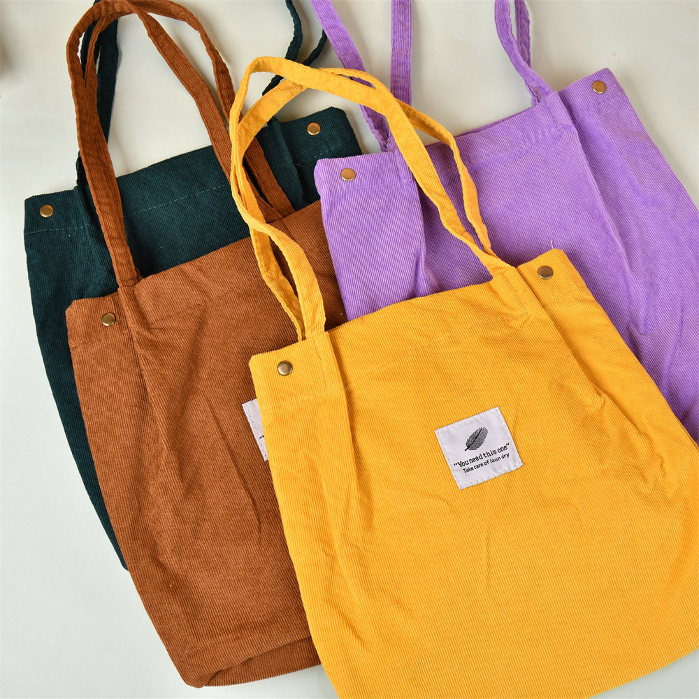 Minimalist Corduroy Solid Tote Bag
