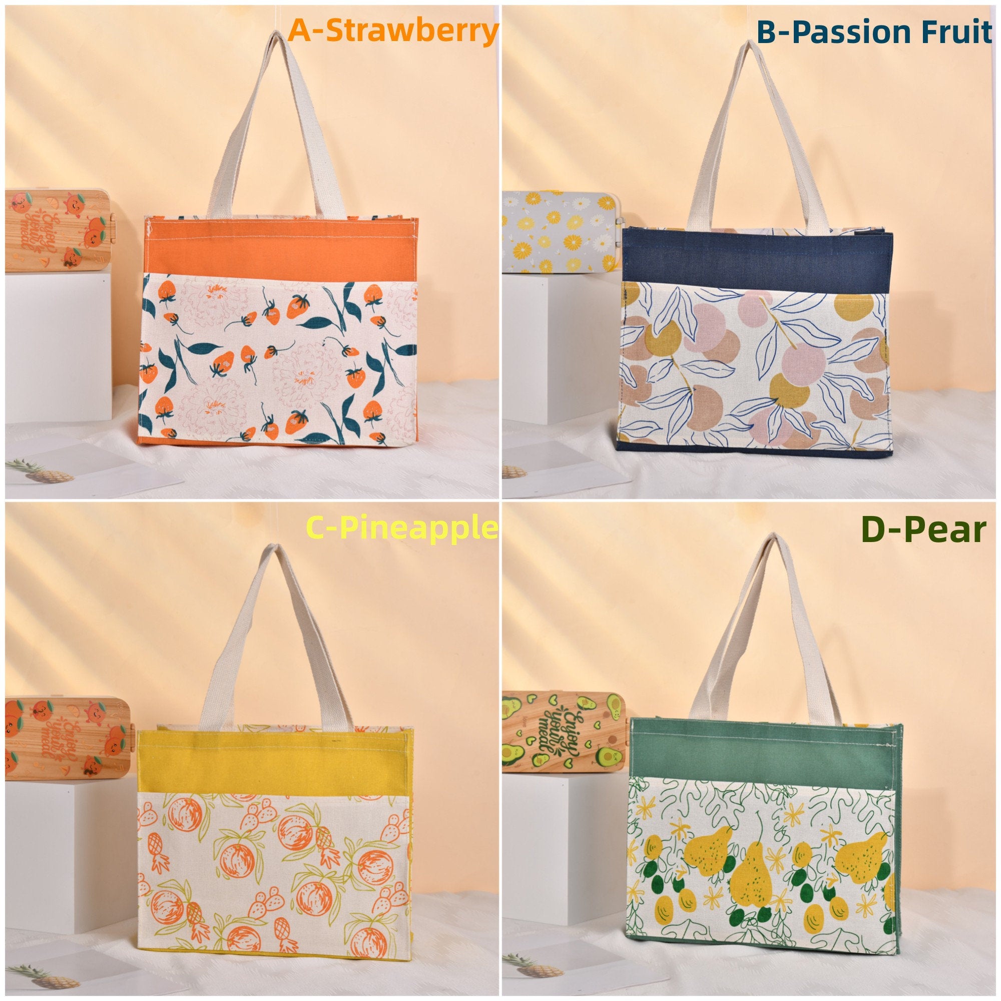 Large Strawberry/Passion Fruit/Pineapple/Pear Canvas Tote Bag