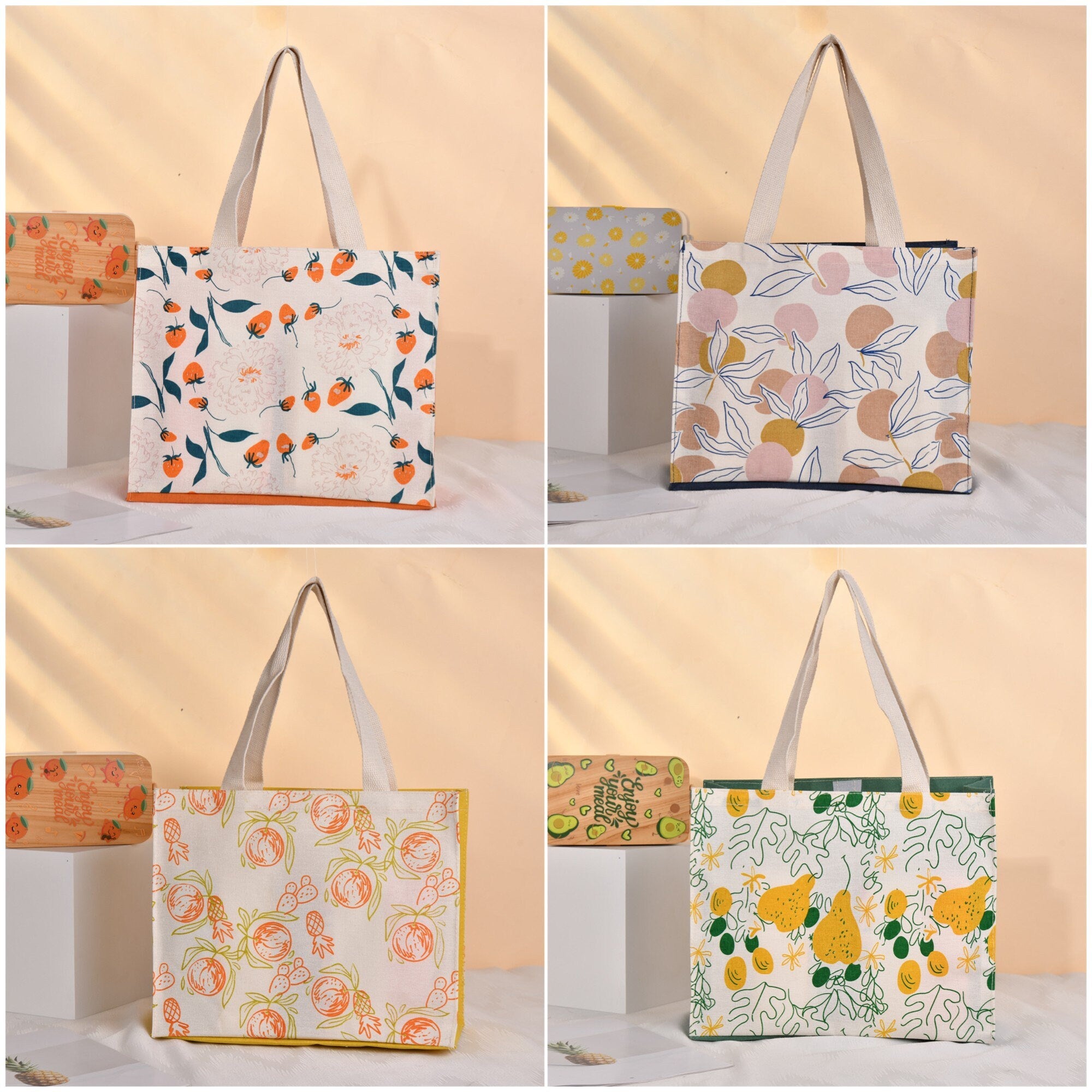 Large Strawberry/Passion Fruit/Pineapple/Pear Canvas Tote Bag