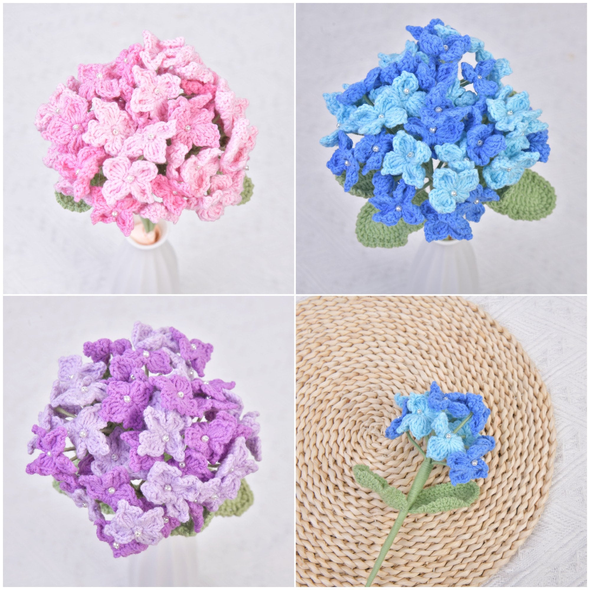 Handmade Knit Hydrangeas Flowers Crochet Bouquet
