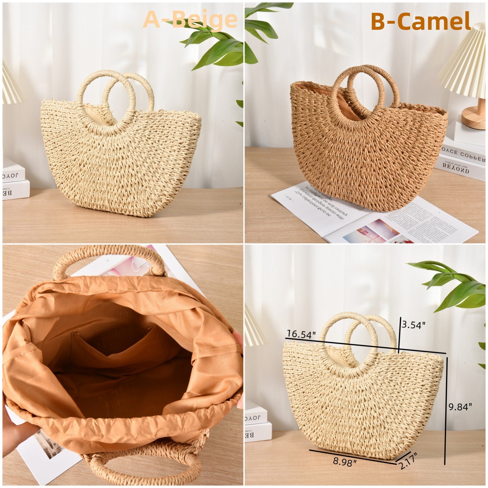 Half Moon Straw Tote Bag