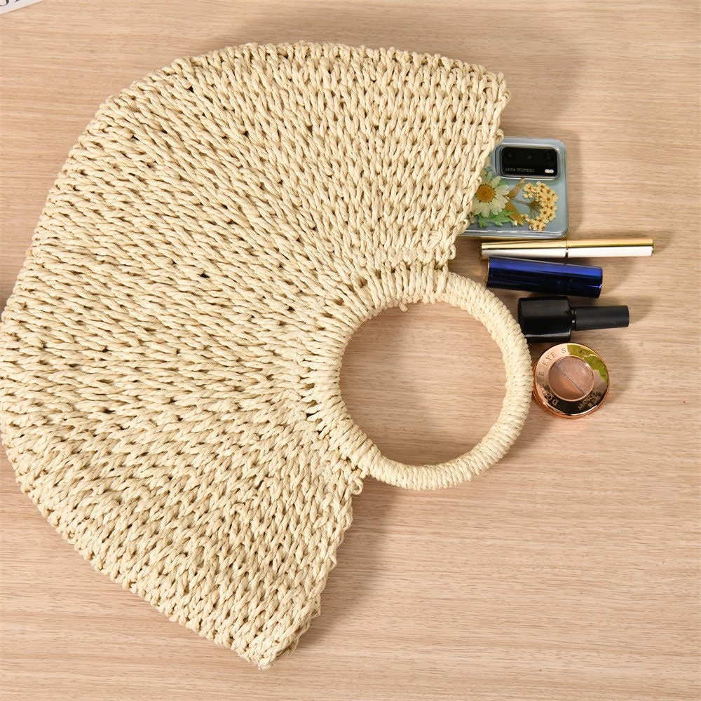 Half Moon Straw Tote Bag