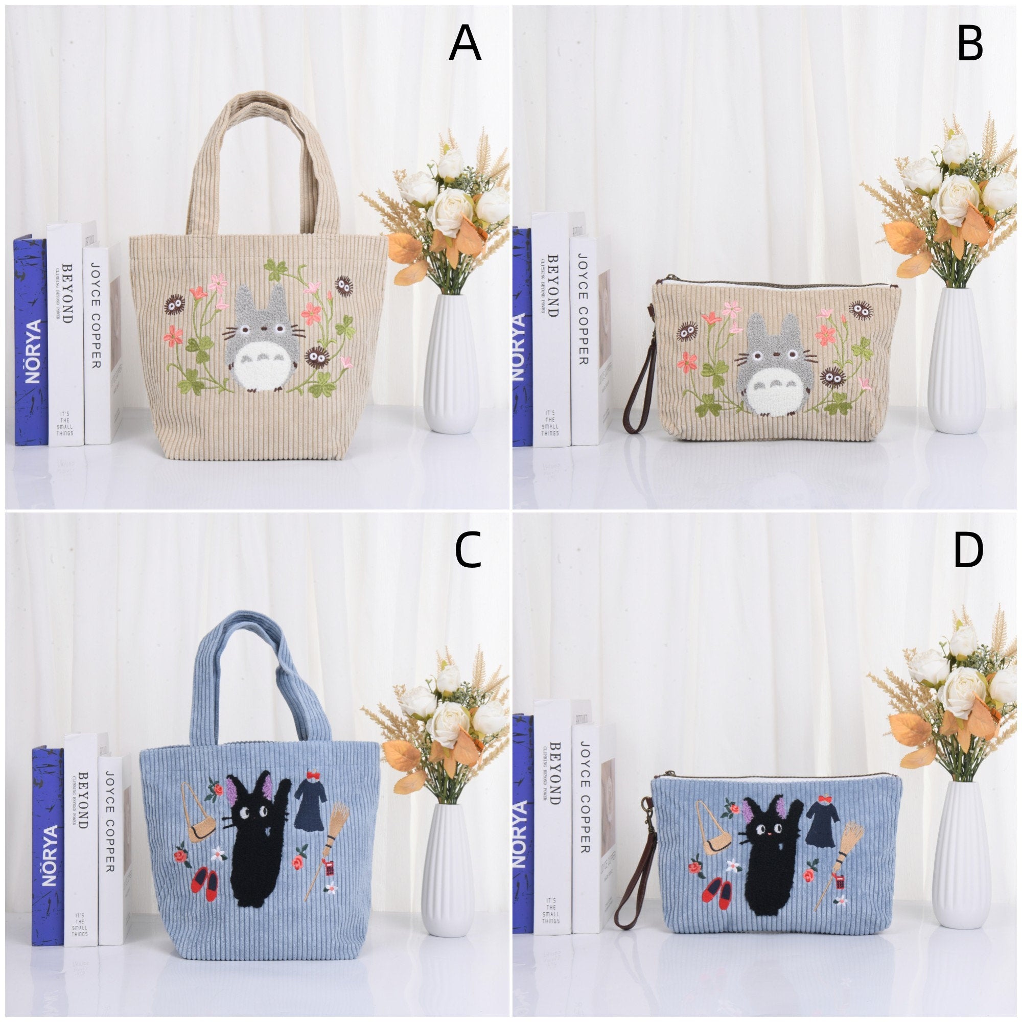 Handmade Cartoon Corduroy Embroidered Tote Bag