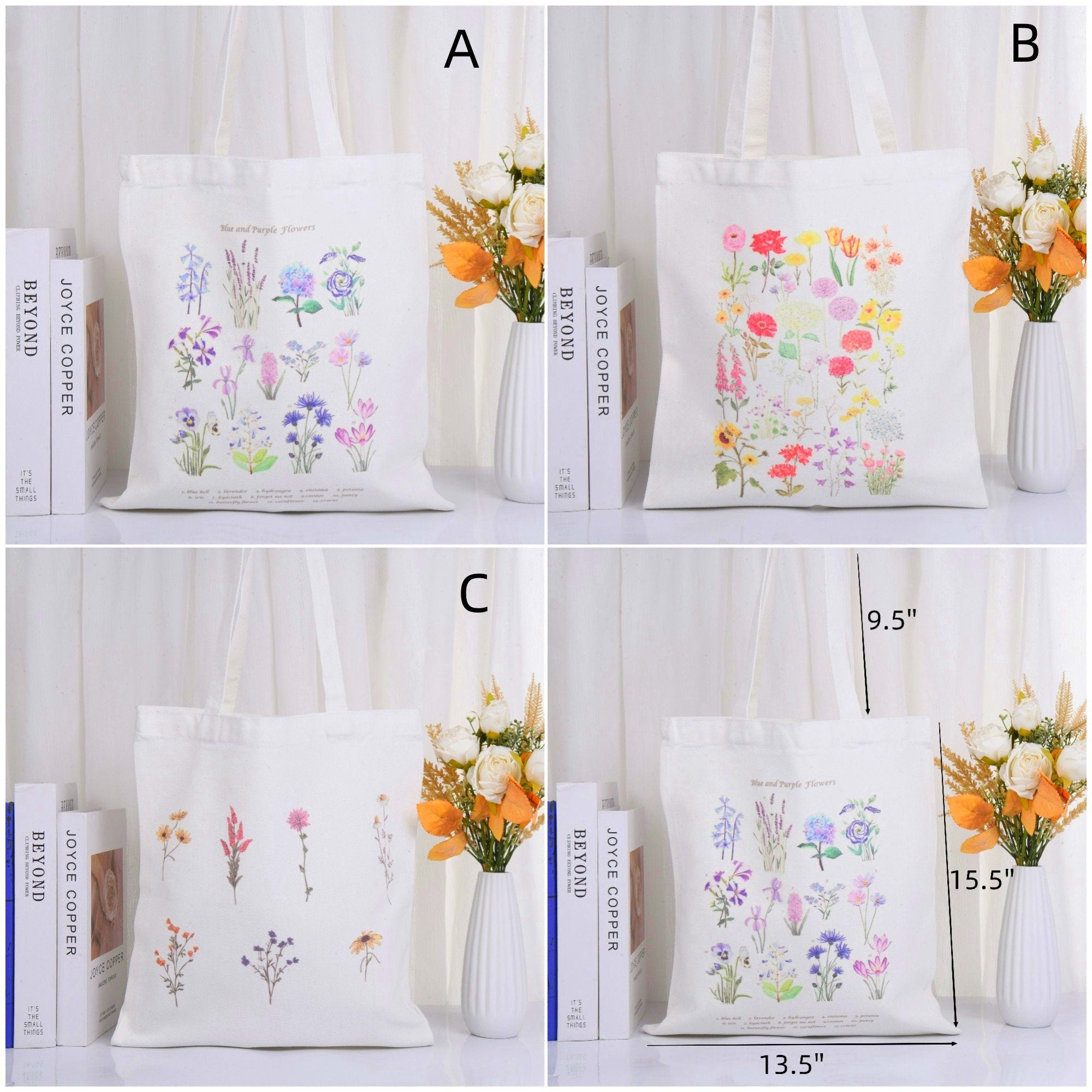 Floral Watercolor Print Tote Bag