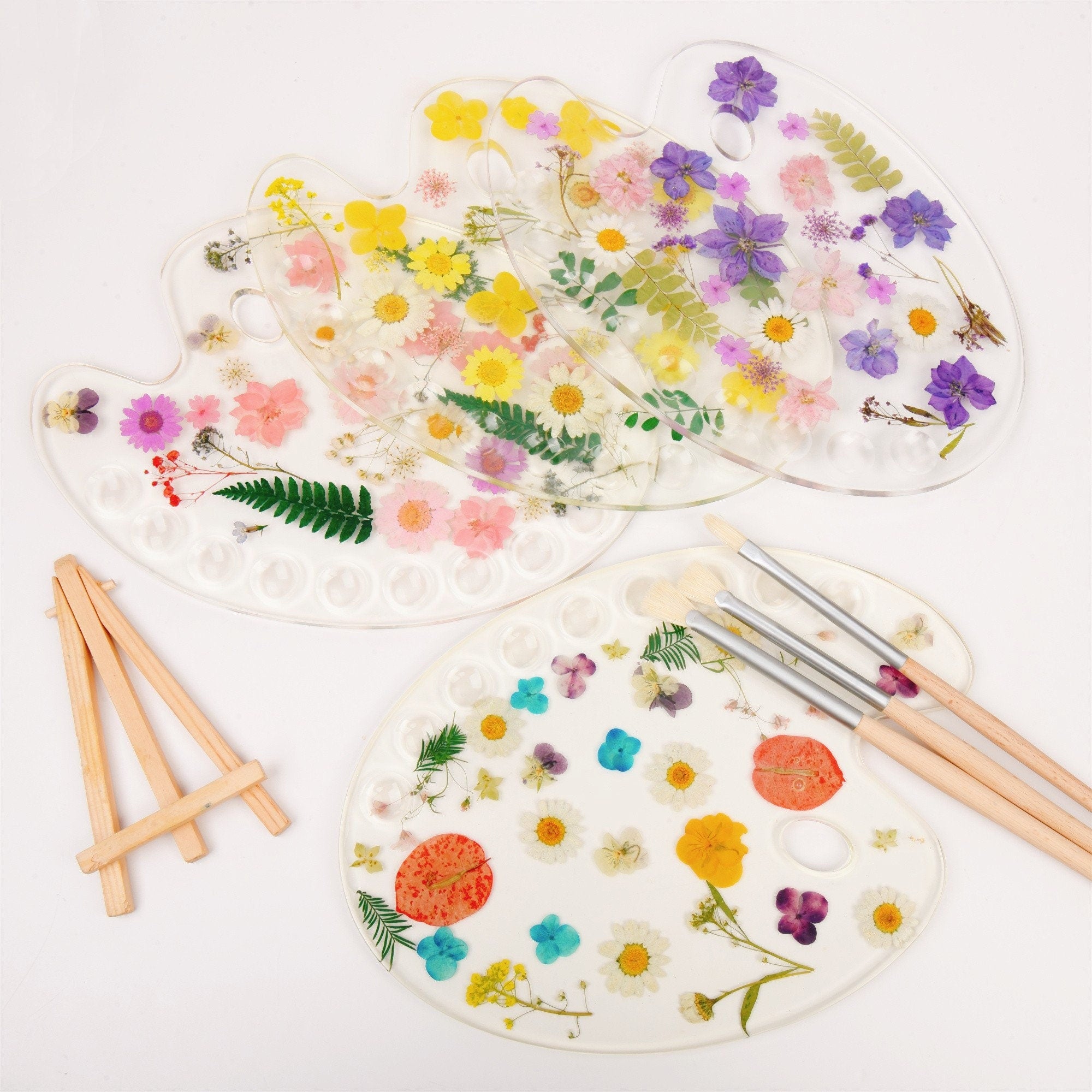 Handmade Pink/Yellow/Blue Resin Flower Paint Palette