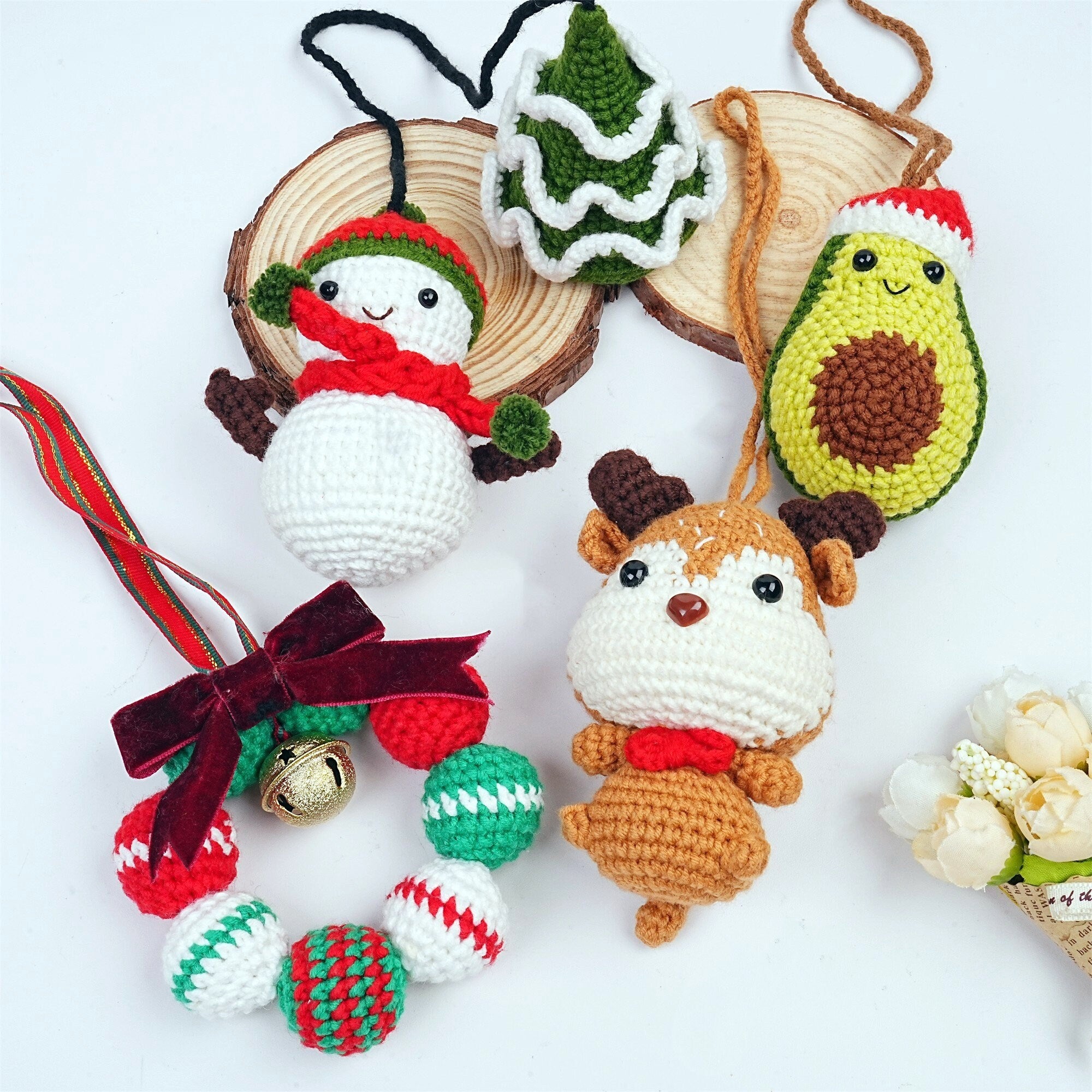 Crochet Christmas Wreath/Deer/Avocado/Snowman Xmas Tree Car Pendant Oranment