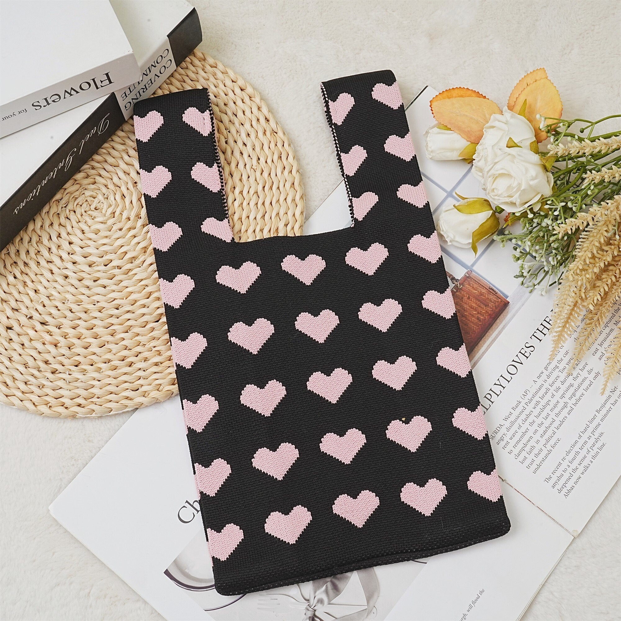 Crochet Pink Heart Wrist Bag