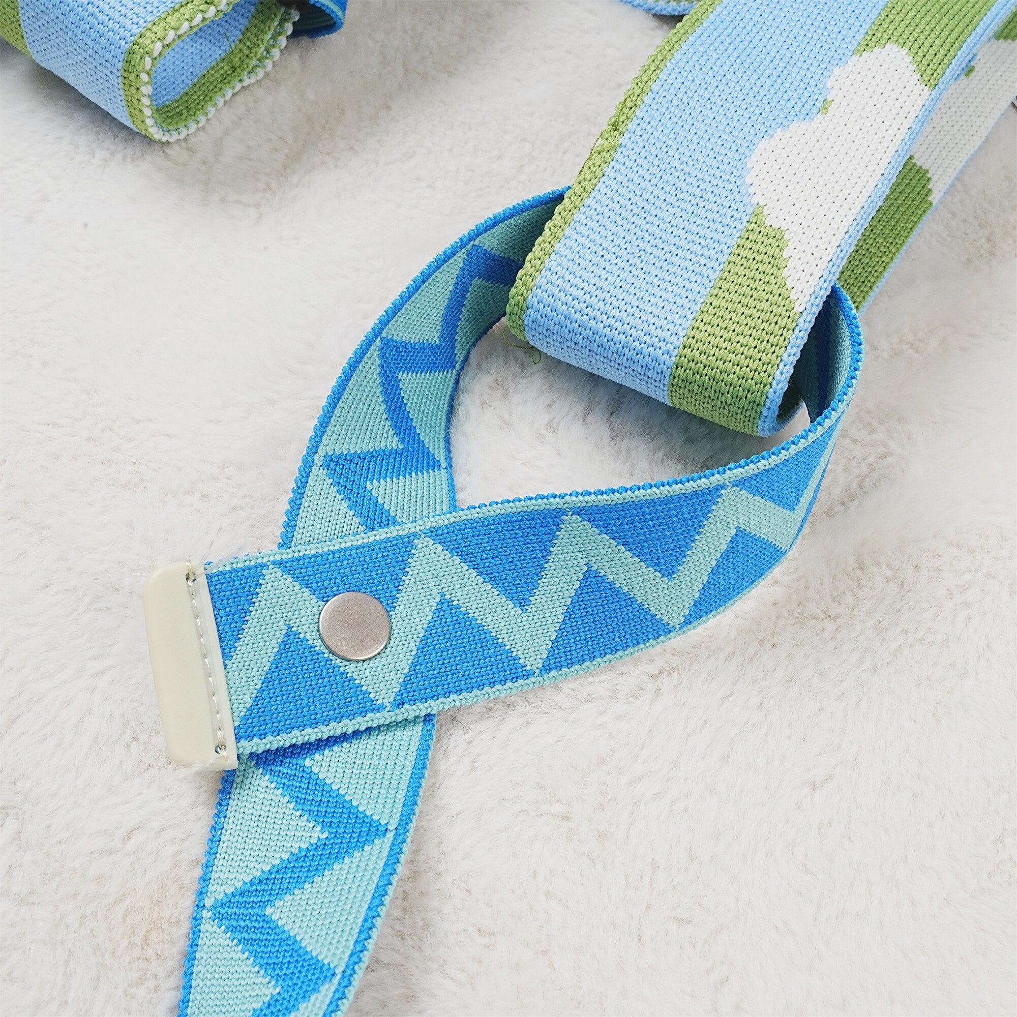 Green-blue Striped Crochet Cloud Wrist Bag