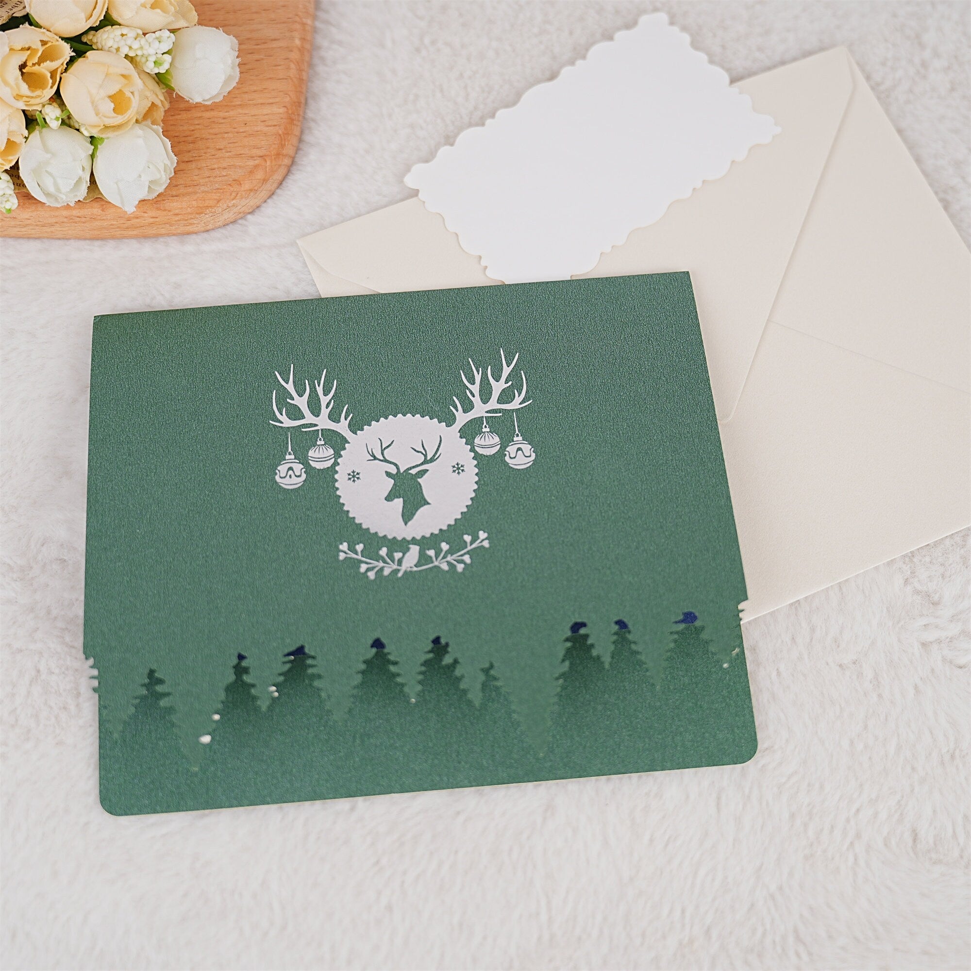 Green Forest Deer Christmas Card