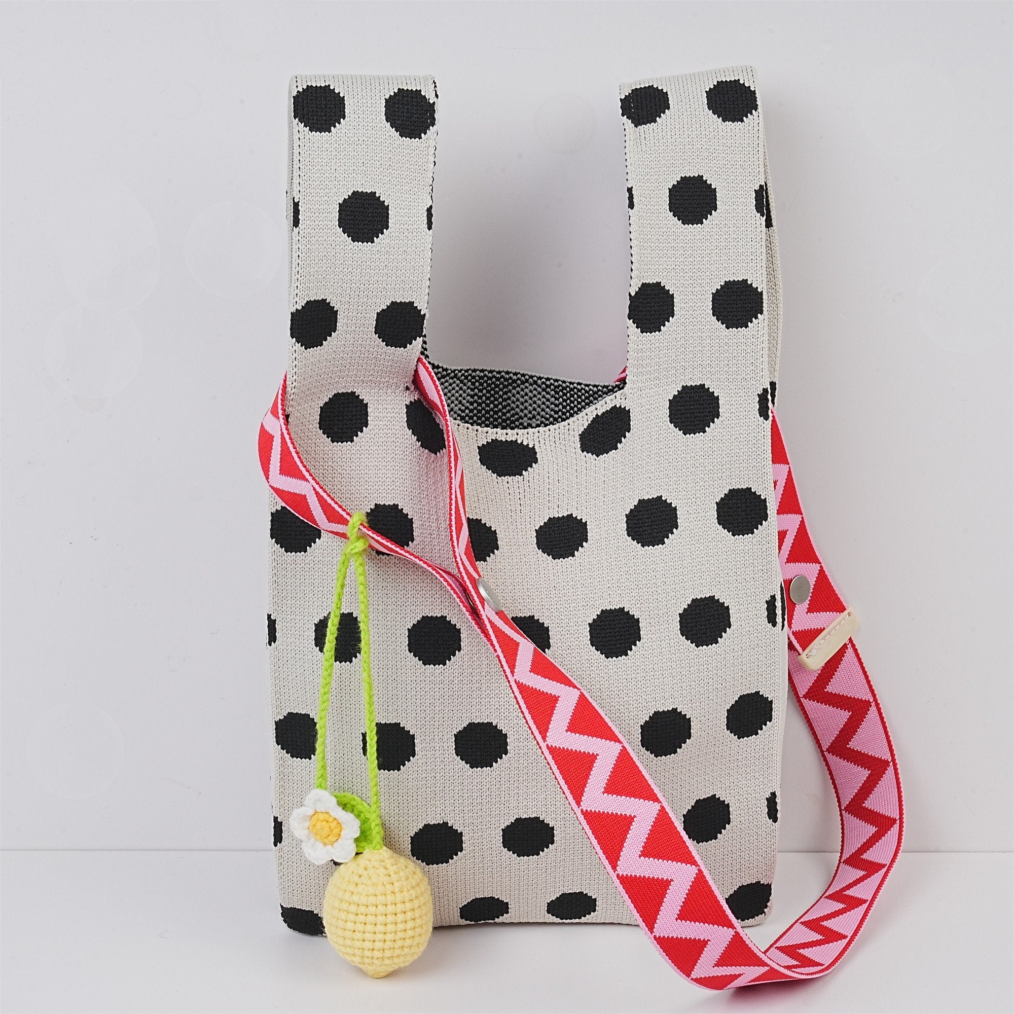 Crochet Black Dot Wrist Bag