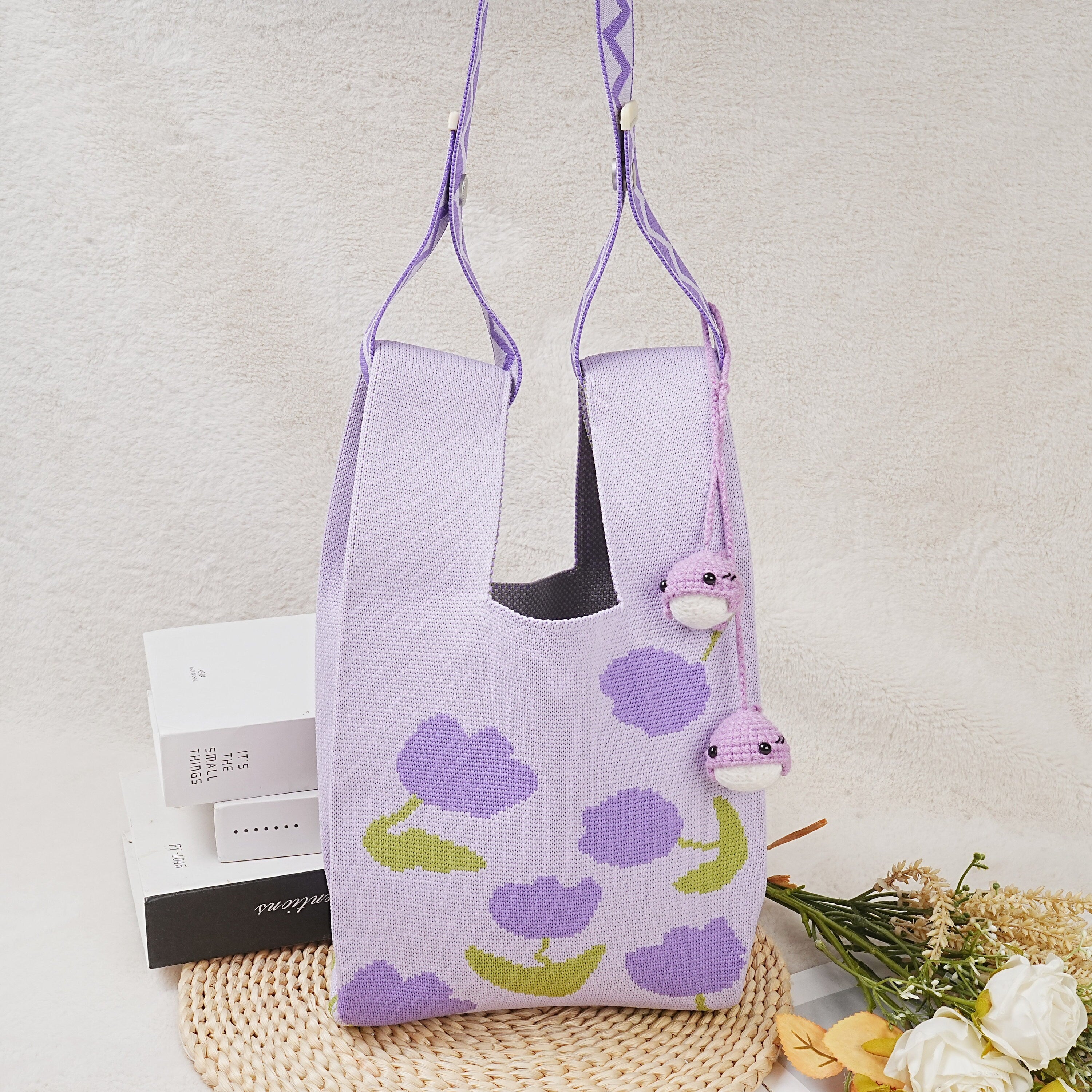 Crochet Purple Tulips Wrist Bag