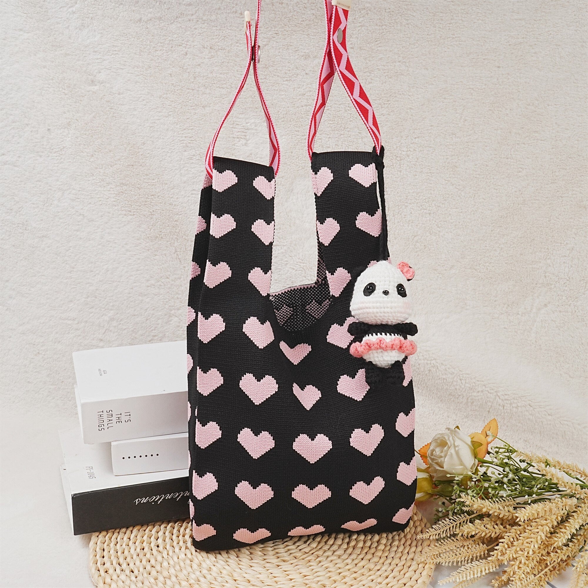 Crochet Pink Heart Wrist Bag