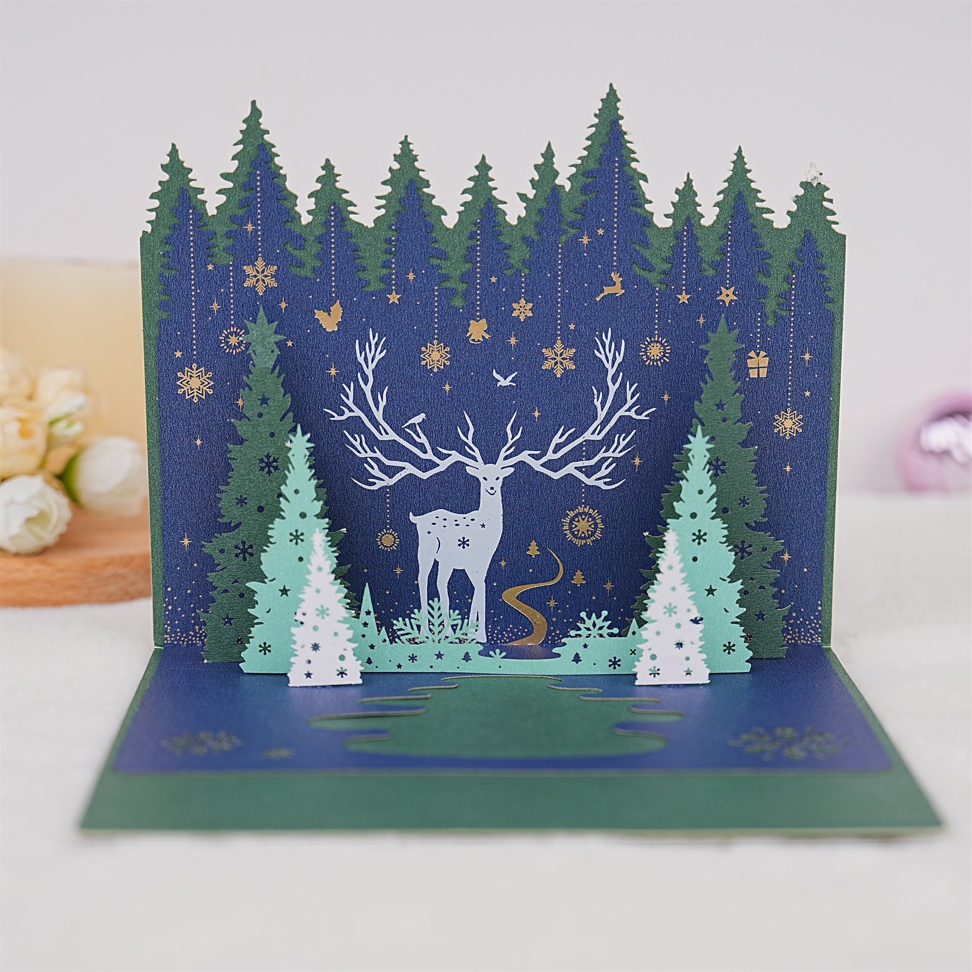 Green Forest Deer Christmas Card