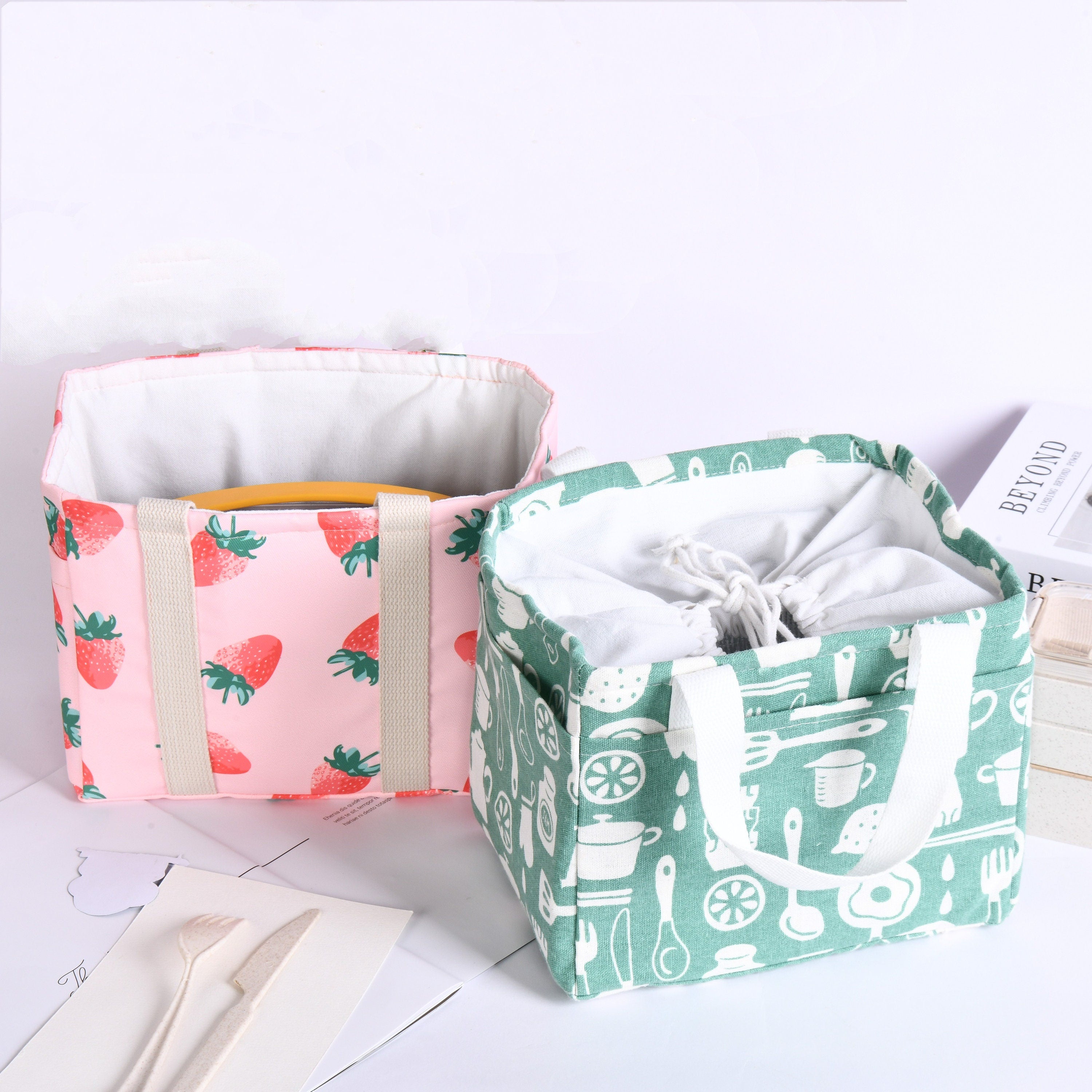 Handmade Cute Pink Strawberry Tote Bag