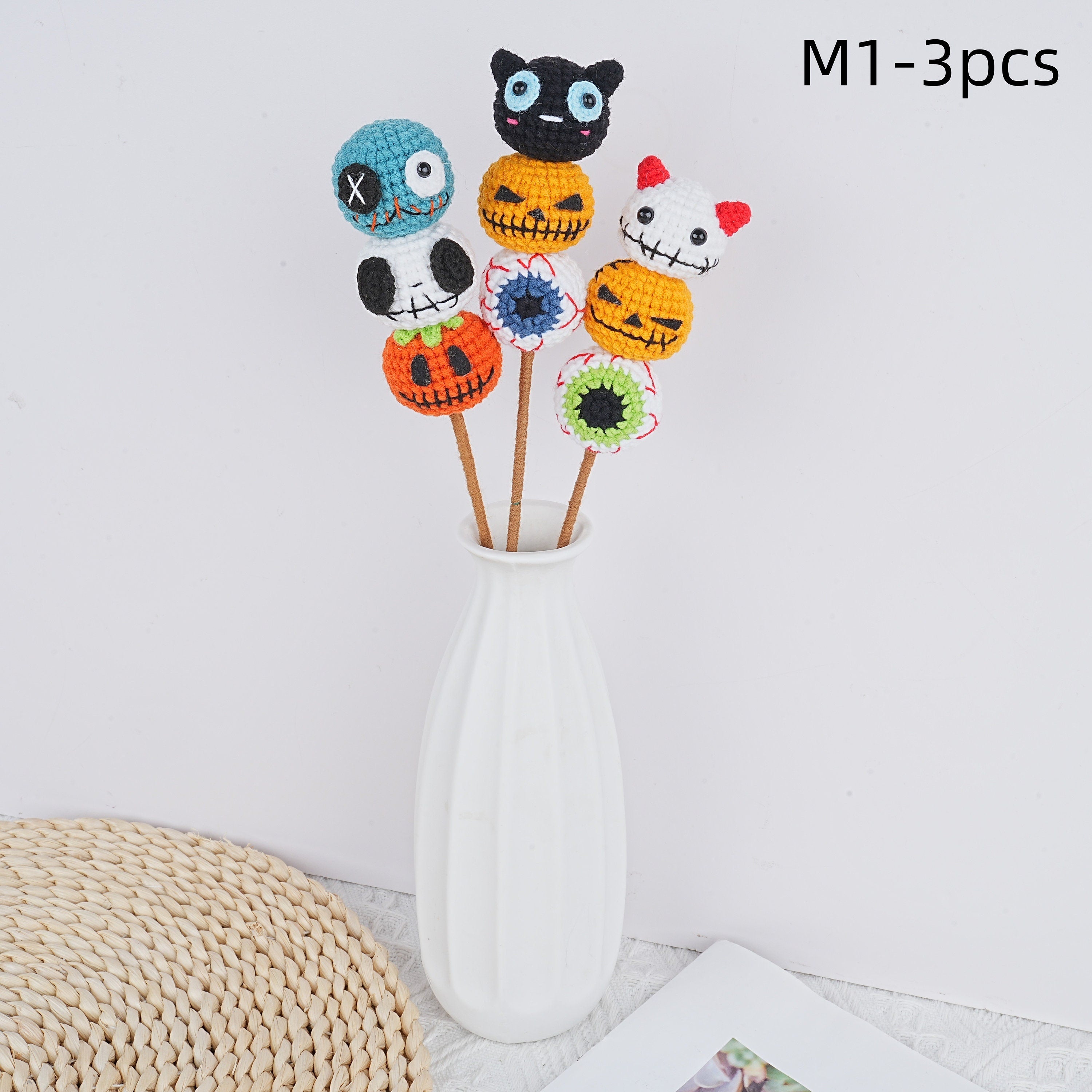 Handmade Crochet Devil Pumpkin Crochet Bouquet