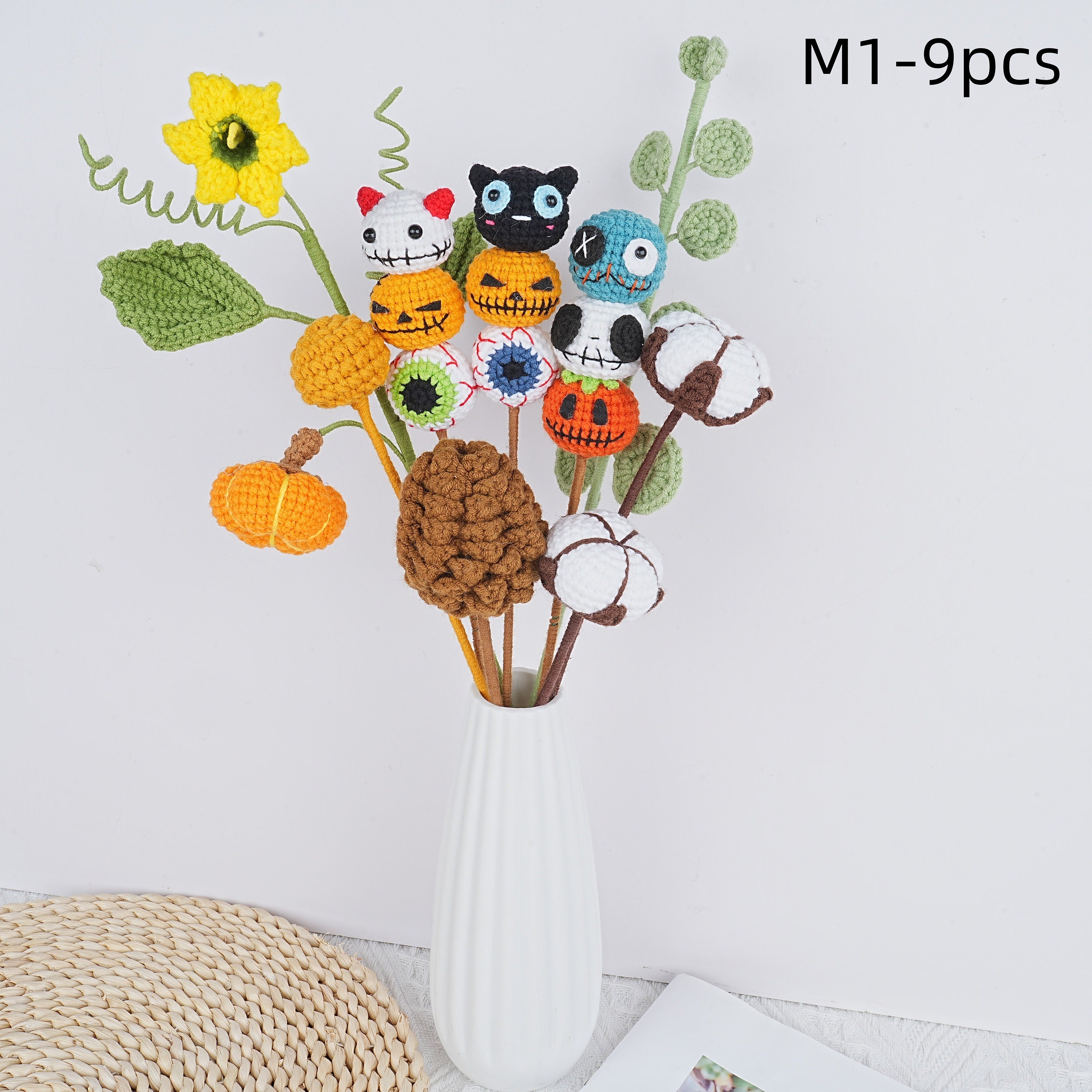 Handmade Crochet Devil Pumpkin Crochet Bouquet