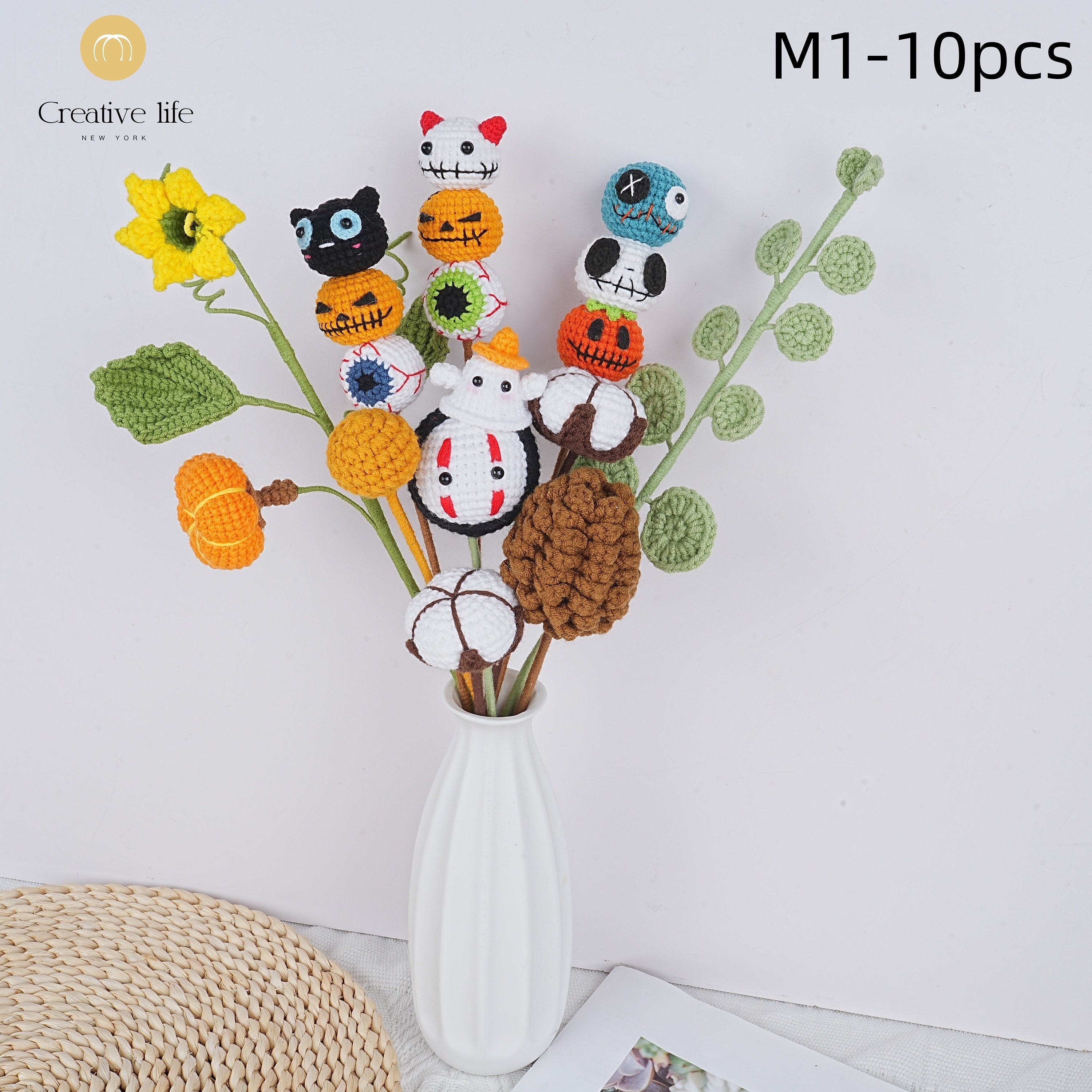 Handmade Crochet Devil Pumpkin Crochet Bouquet