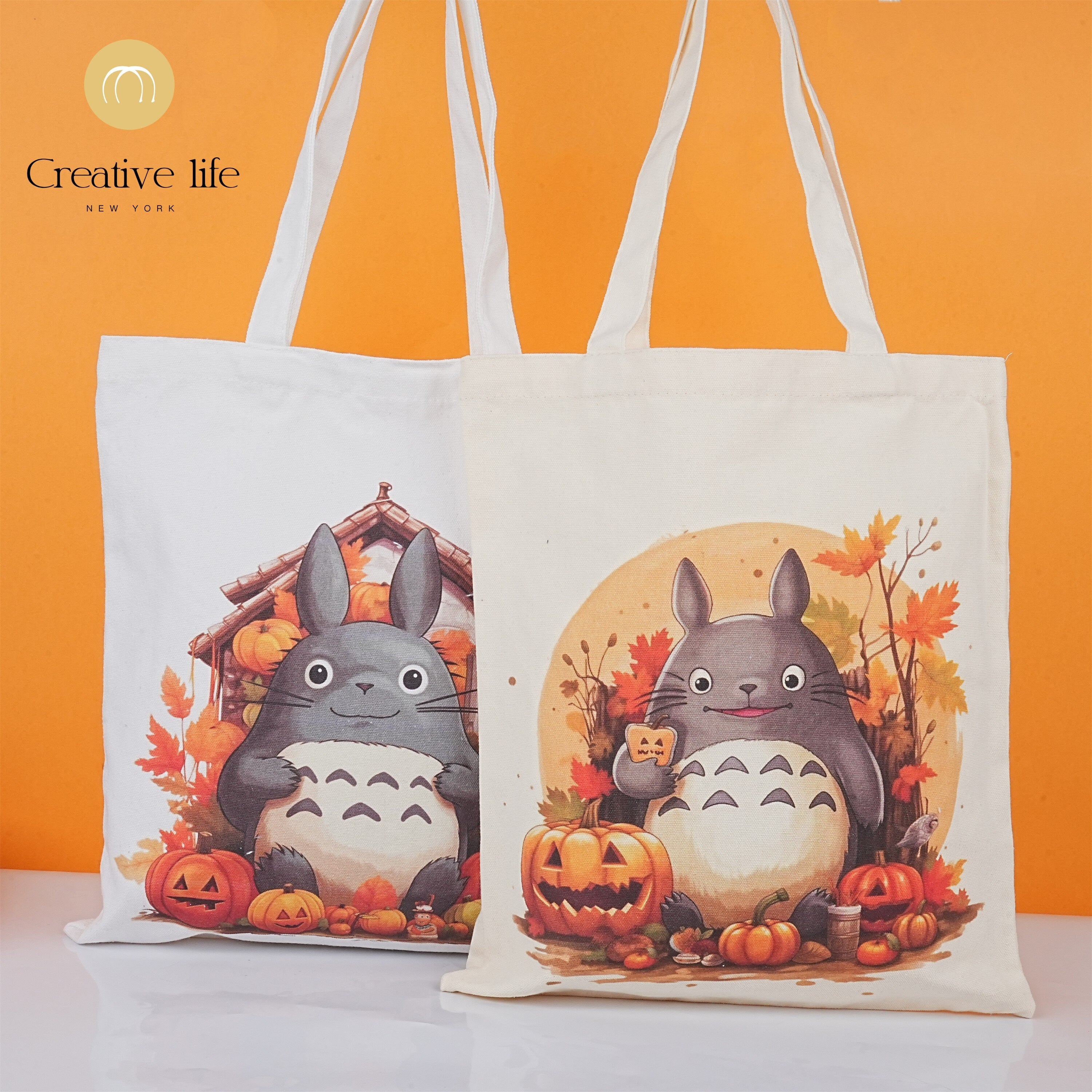 Handmade My Neighbor Totoro Pumpkin Canvas Tote Bag