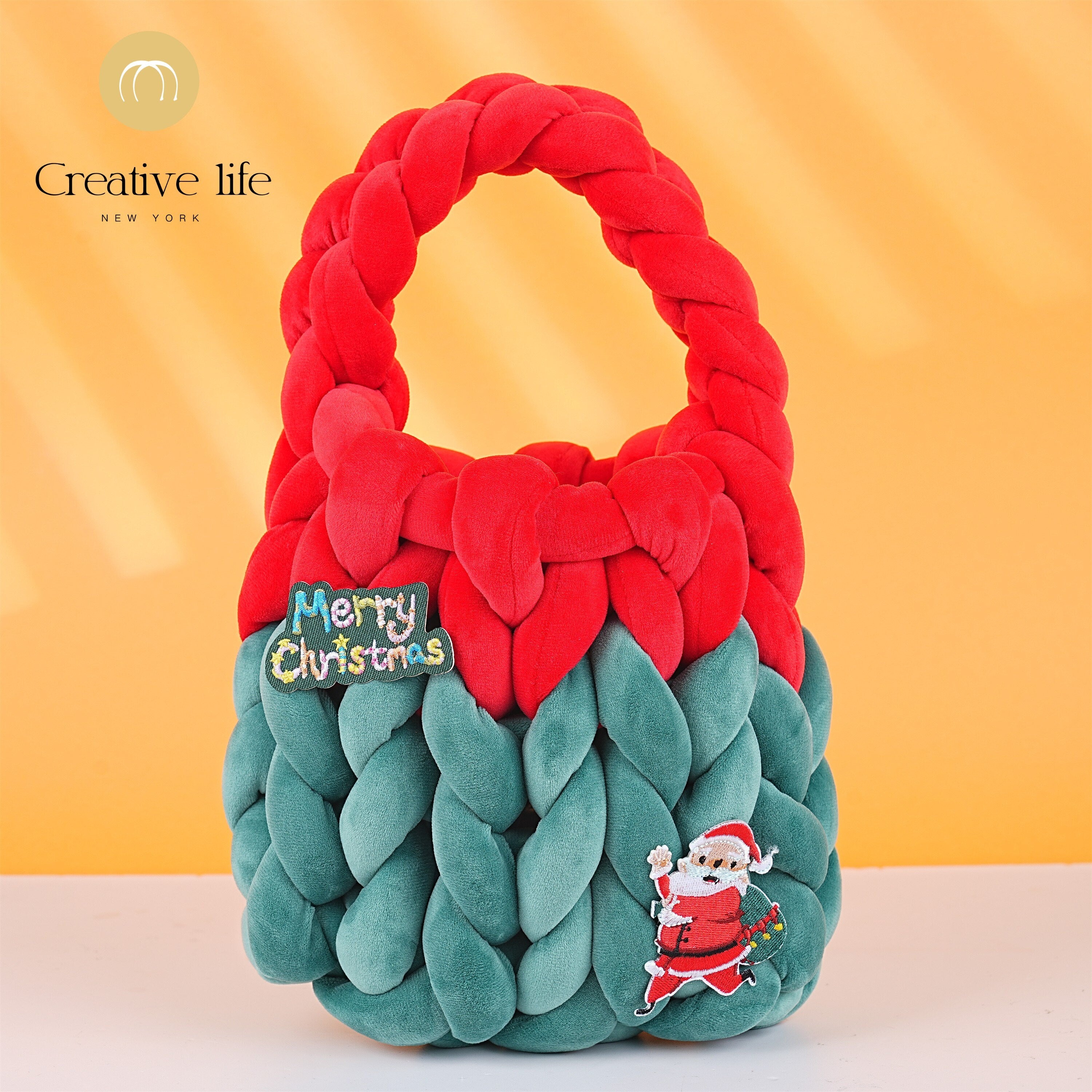 Handmade Green Red Christmas Flannel Woven Tote Bag