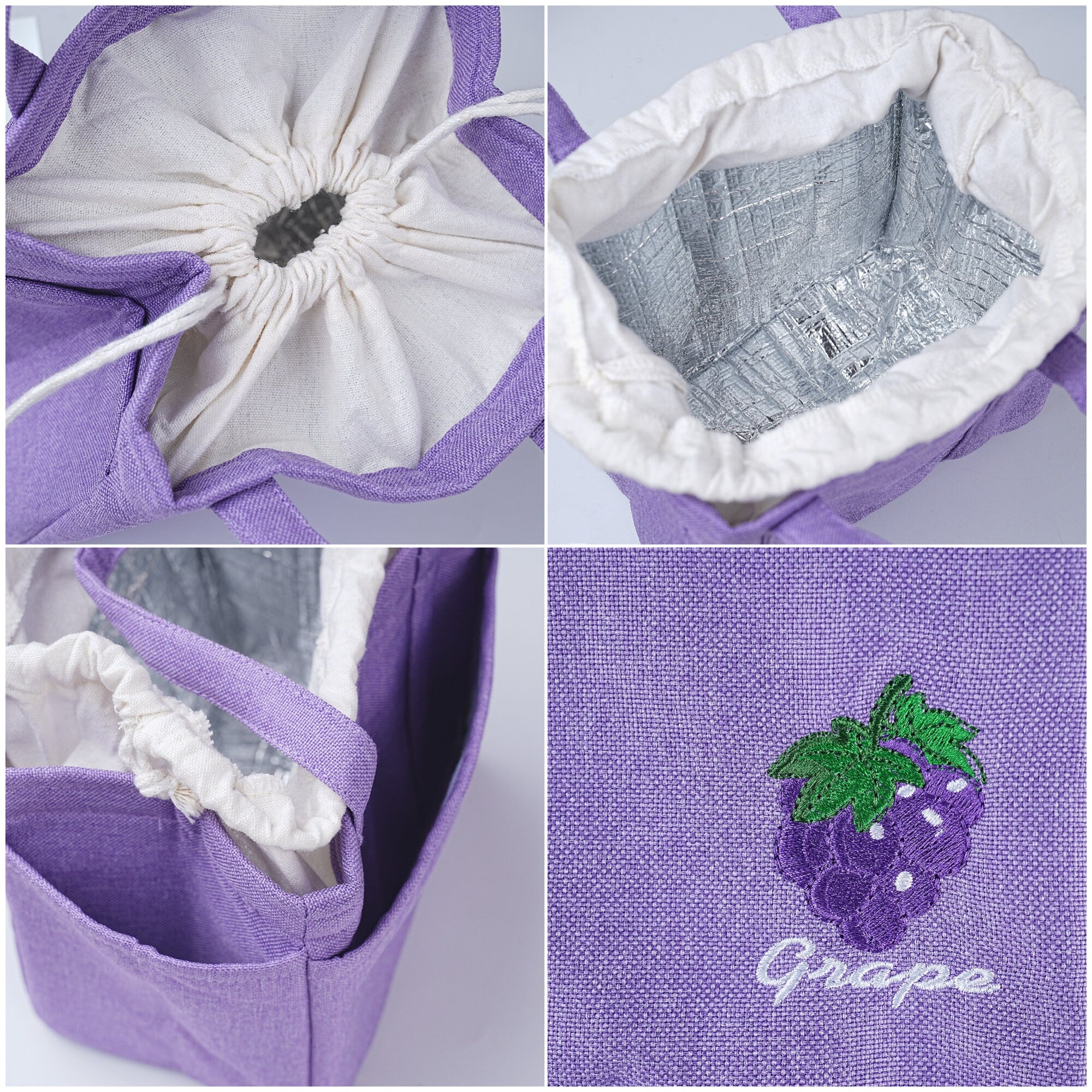 Handmade Embroidered Fruit Pattern Lunch Bag with Heat Insulated