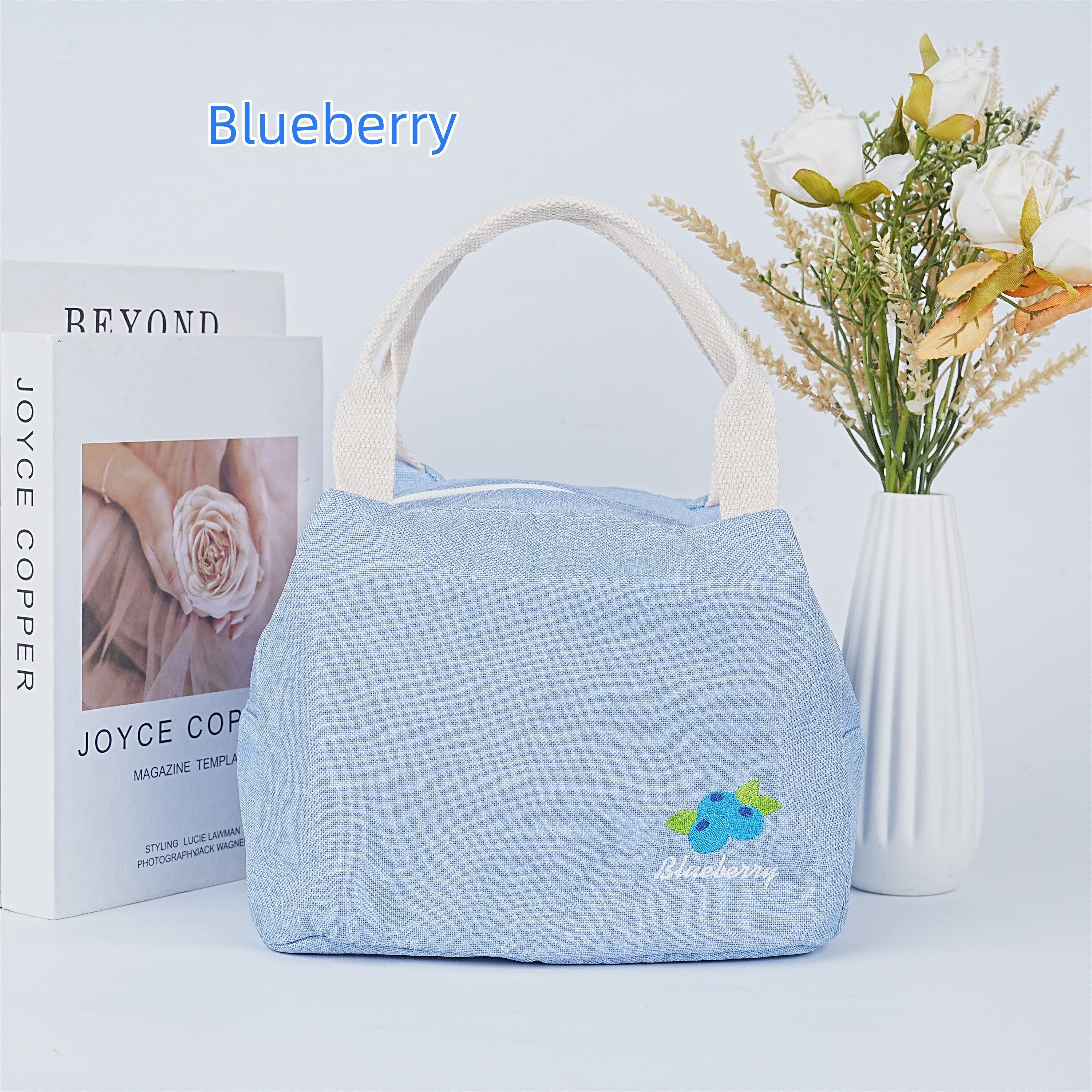 Handmade Embroidered Fruit Pattern Canvas Zipper Lunch Bag