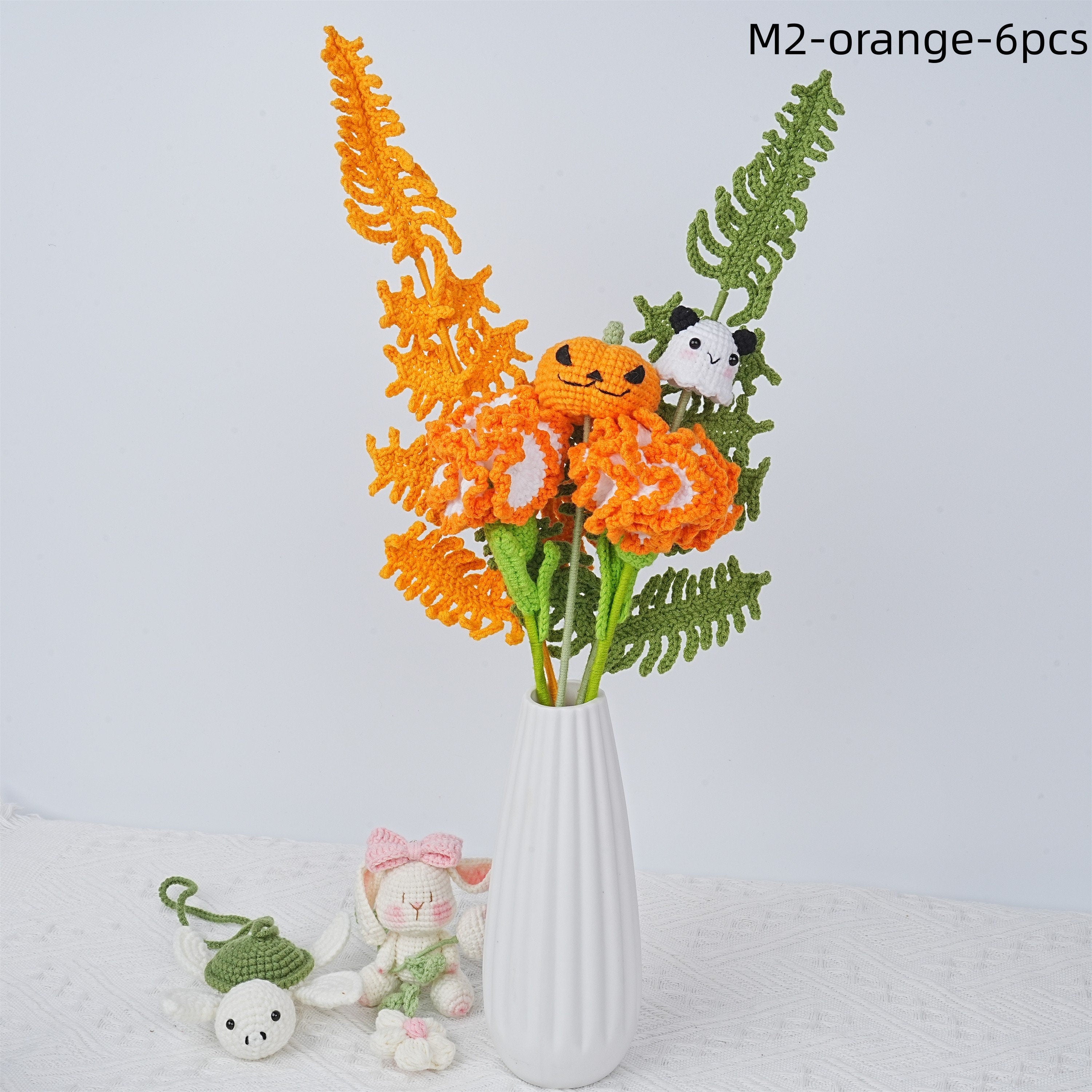 Handmade Devil Pumpkin Rose Carnation Crochet Bouquet