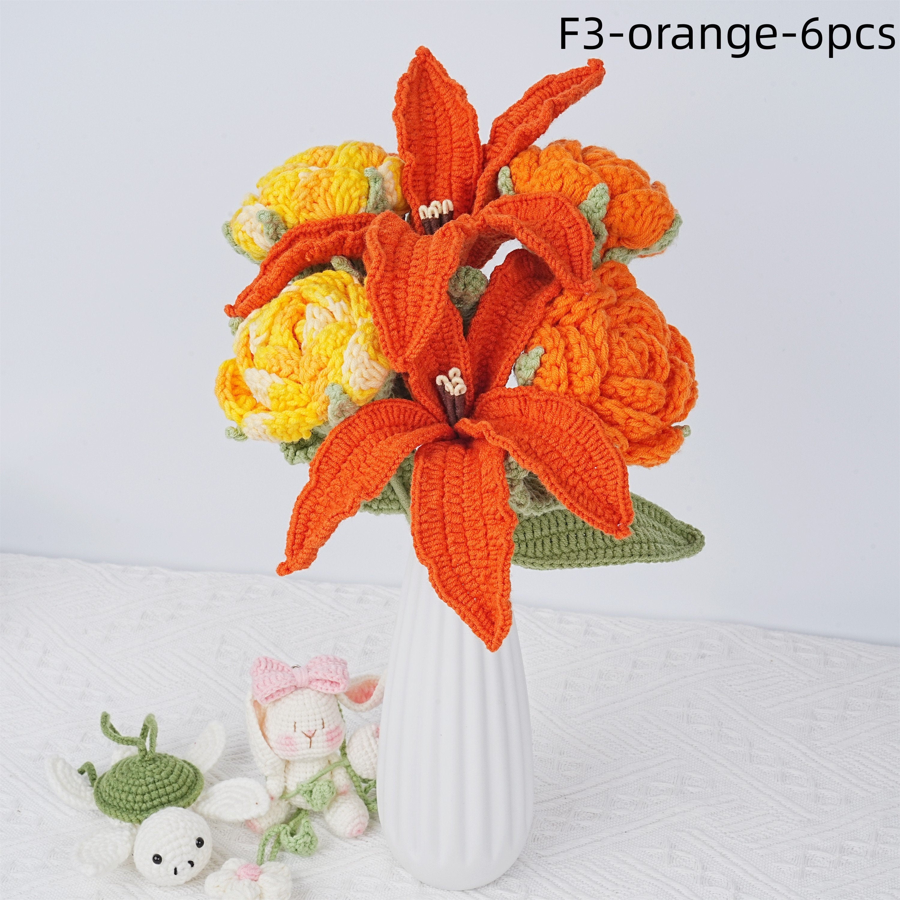 6PCS Handmade Lily Rose Crochet Bouquet